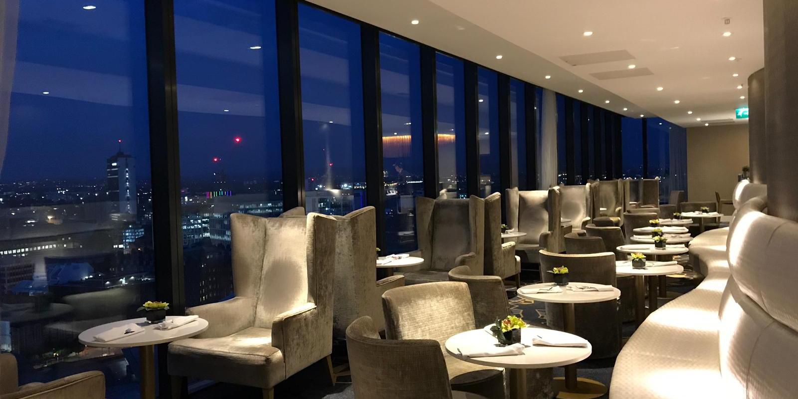 nighttime skyline views at the club lounge
