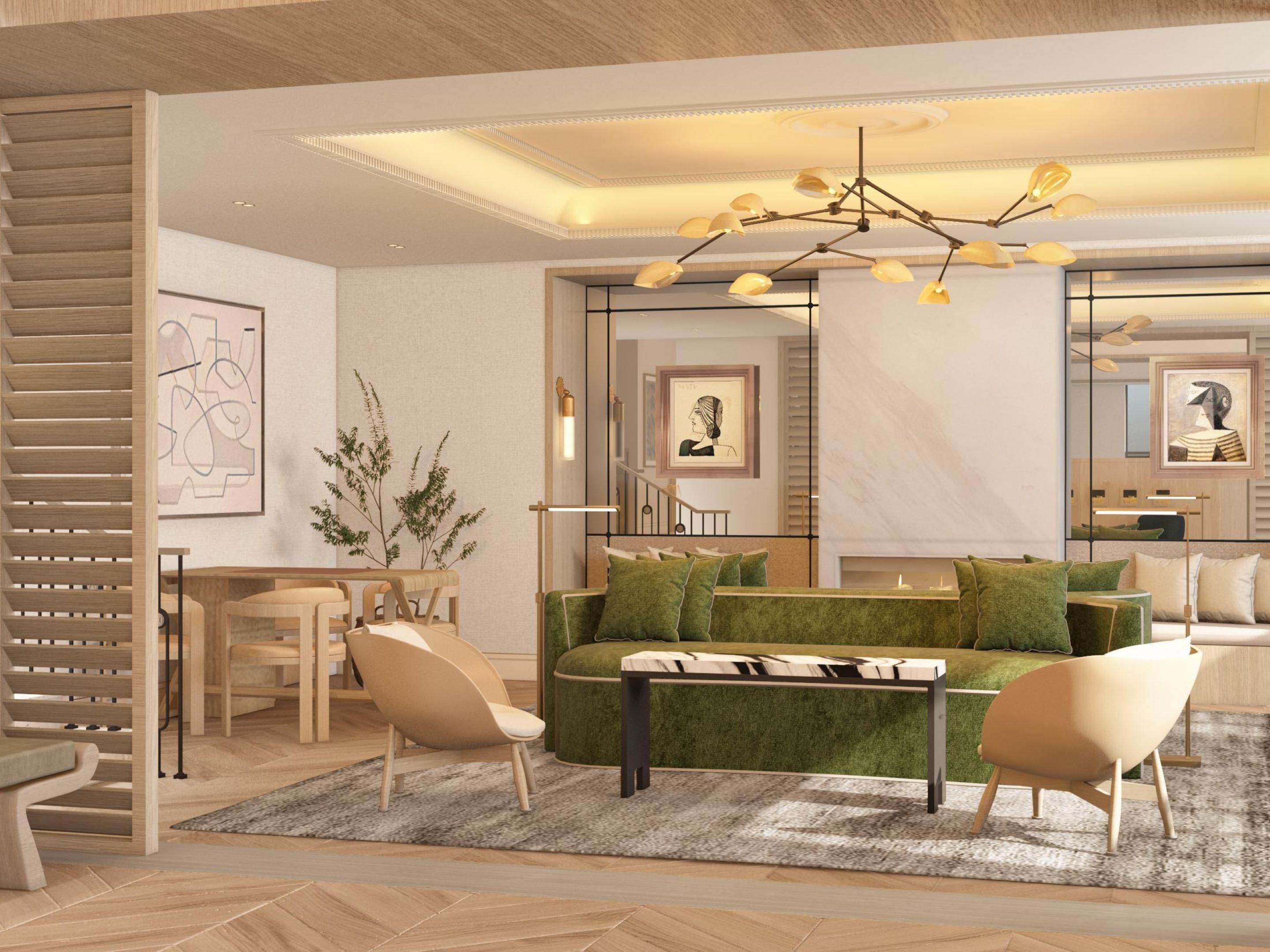 Newly renovated lobby blends modern style with organic warmth
