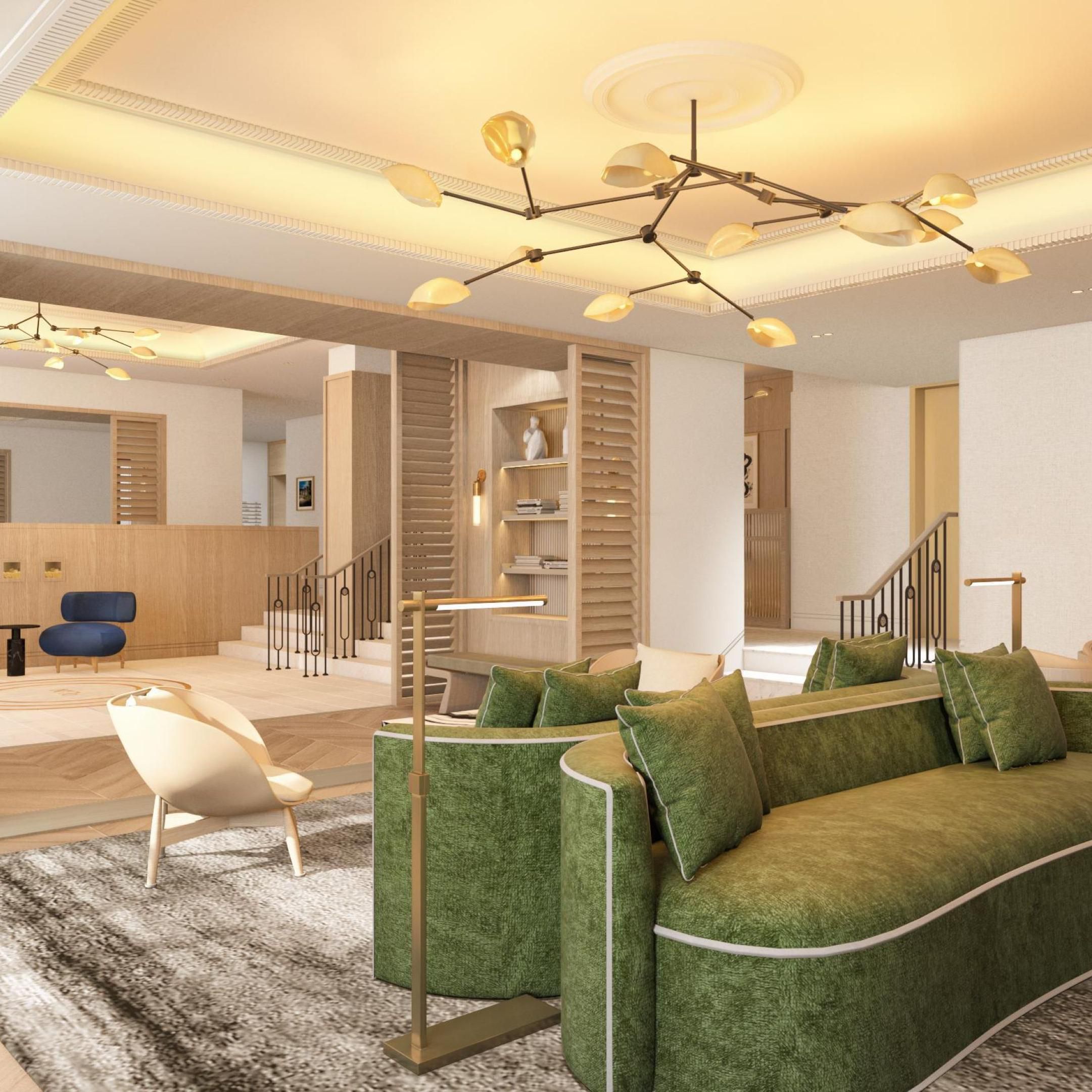 Stylish Midtown hotel lobby in Manhattan