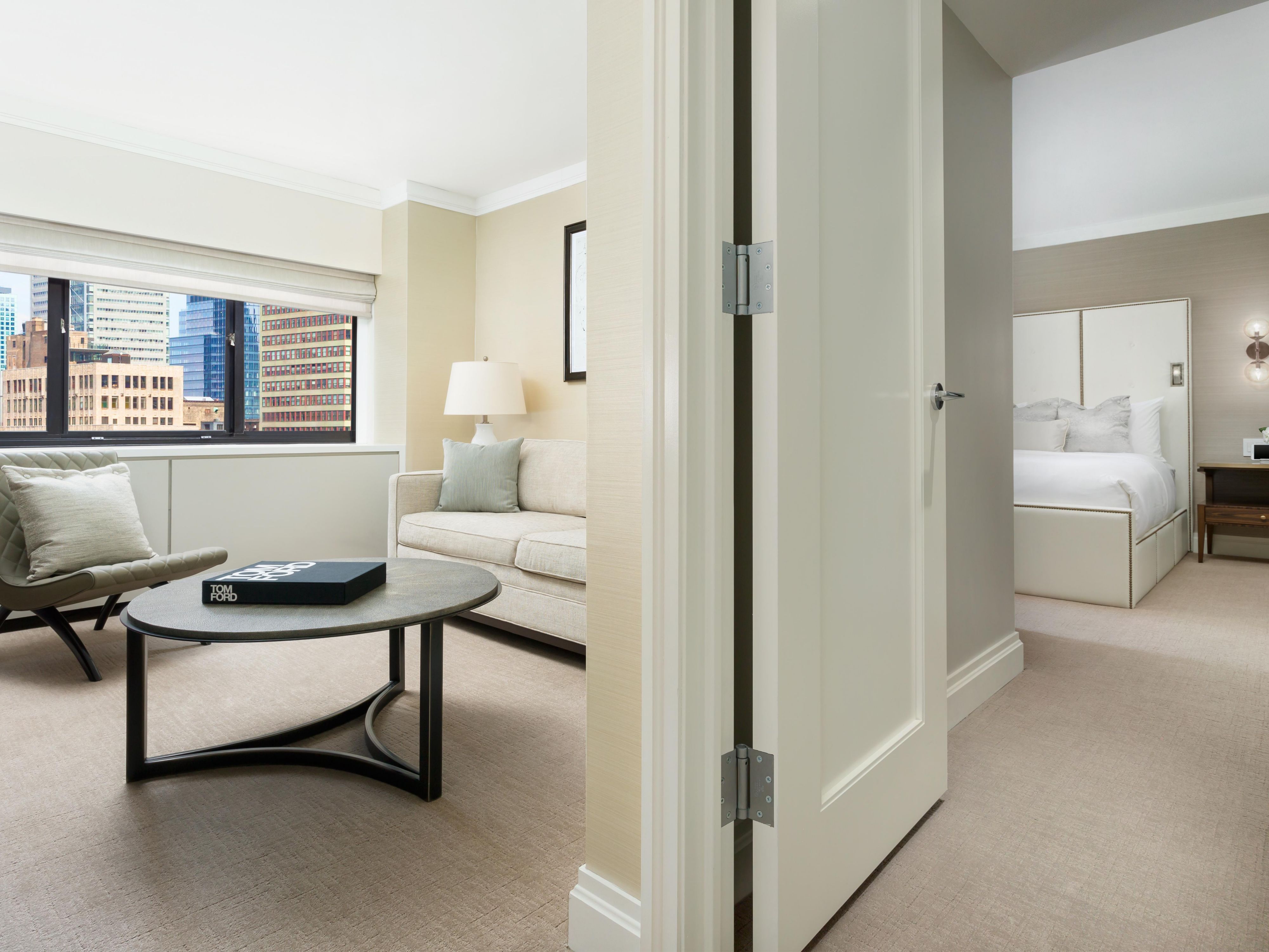 Junior suite with view of living area and bedroom