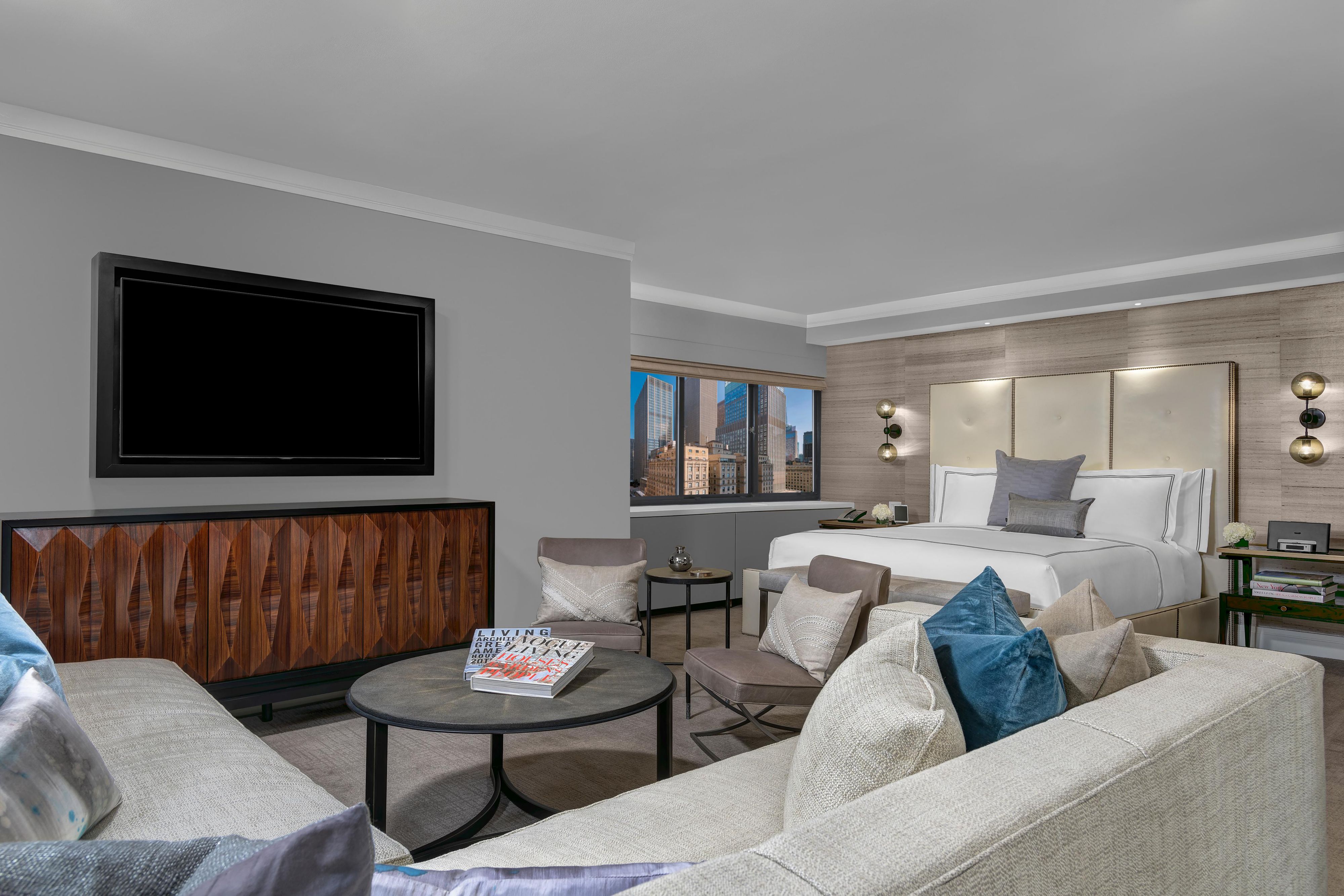 Relax in style in our spacious family-friendly guest rooms with plush pillow-top mattresses, oversized bathrooms with thoughtful amenities, and double pane windows for a quiet night’s sleep. Stay productive at an ergonomic work desk and entertained with a 37” flat-screen TV. We are your tranquil escape amidst the bustling city.
