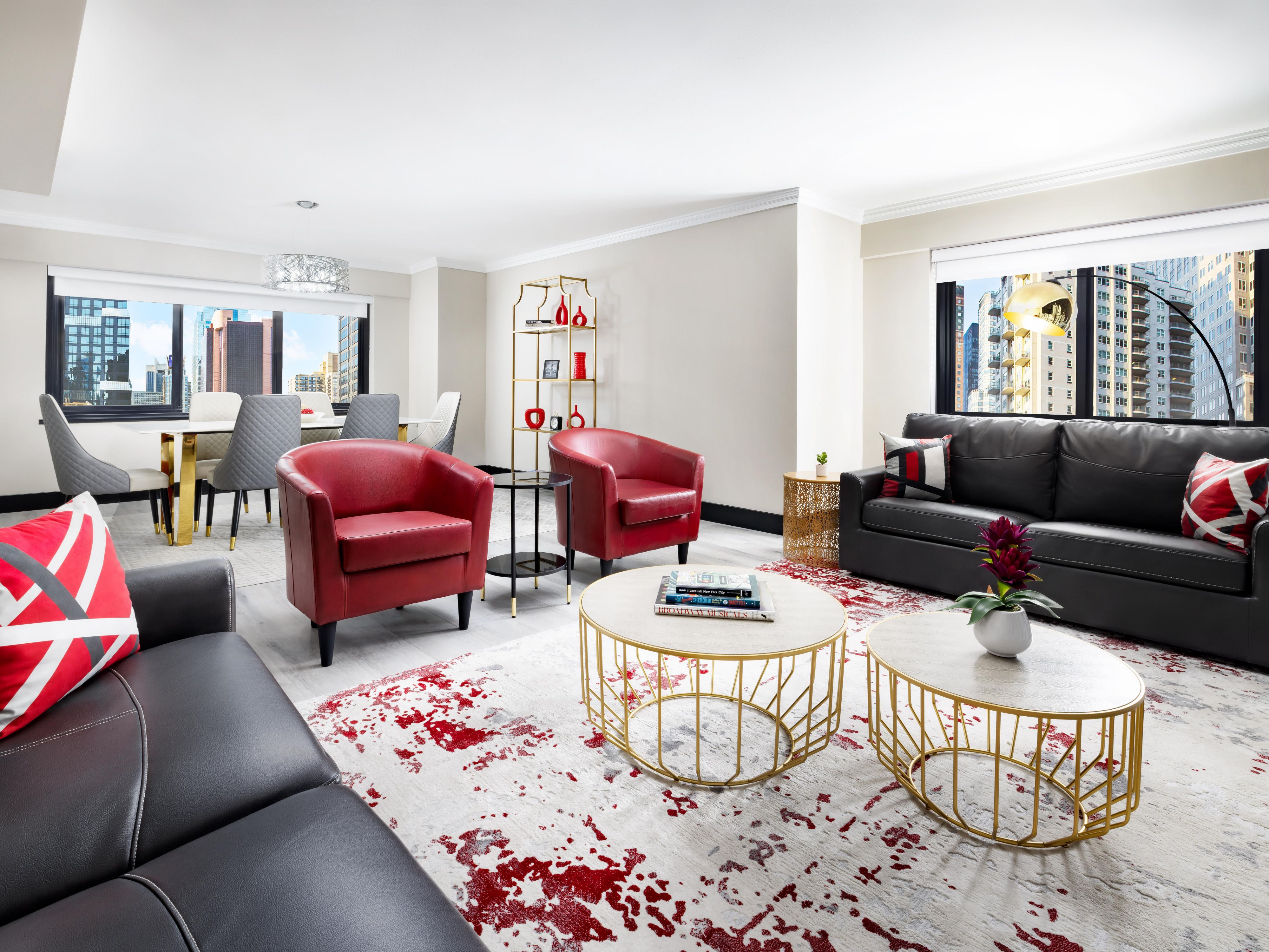 Hotel suite with an upscale living room