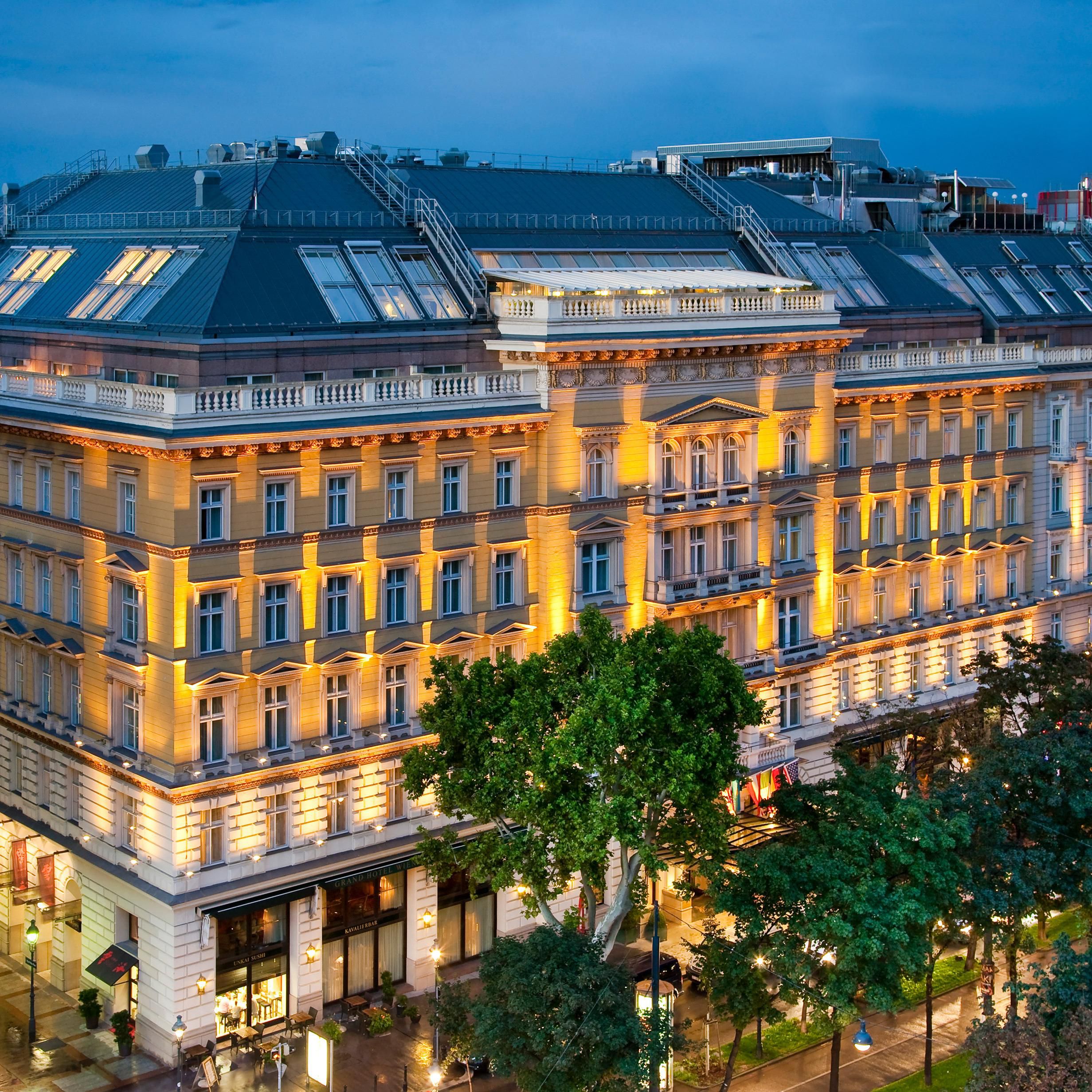 The impressive Grand Hotel Wien facade on Kaerntner Ring, Vienna