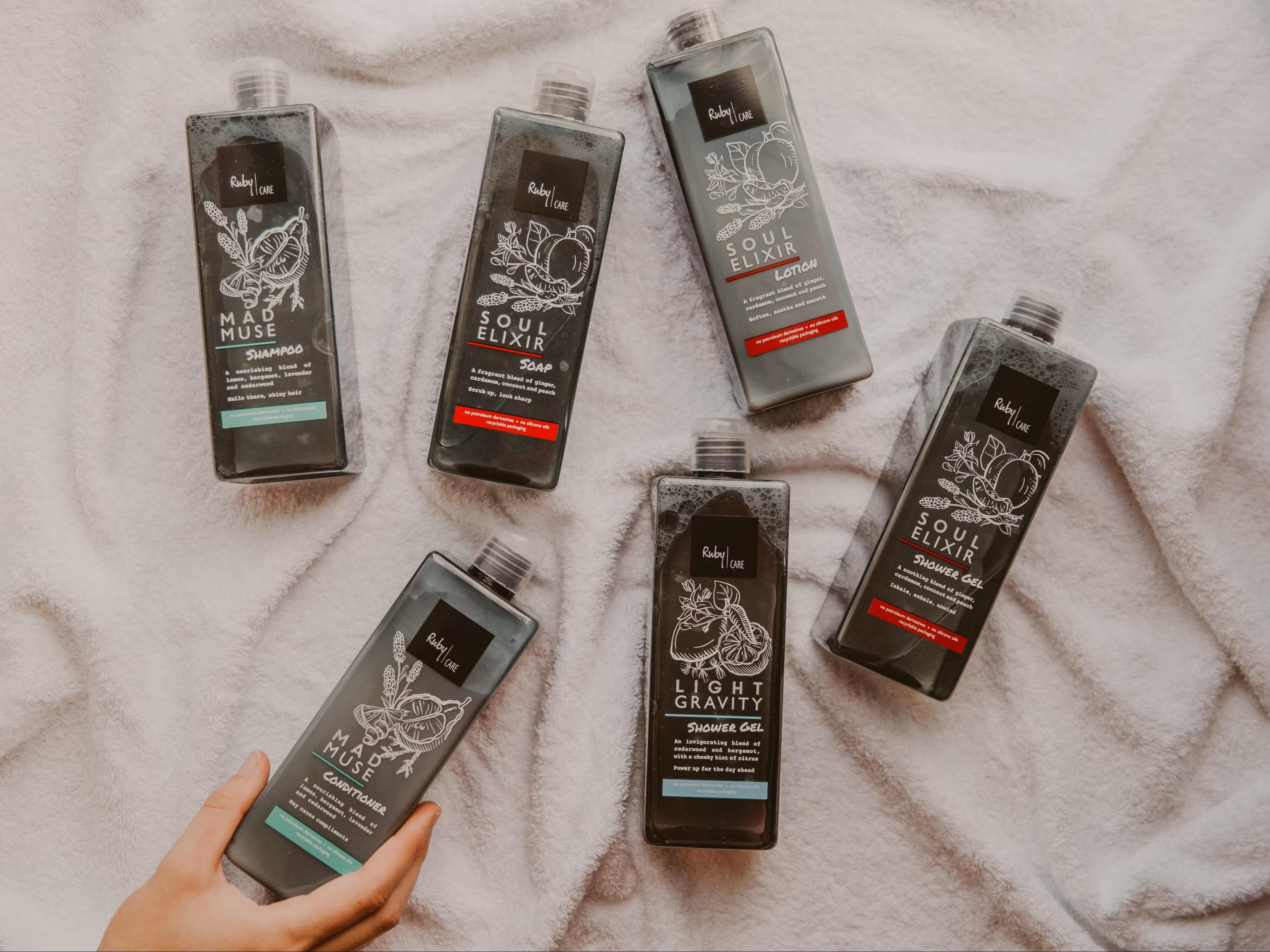 Our aromatherapy Ruby Care products are packed with essential oils. Light Gravity will awaken the senses, while Soul Elixir will help you drift off to sleep.