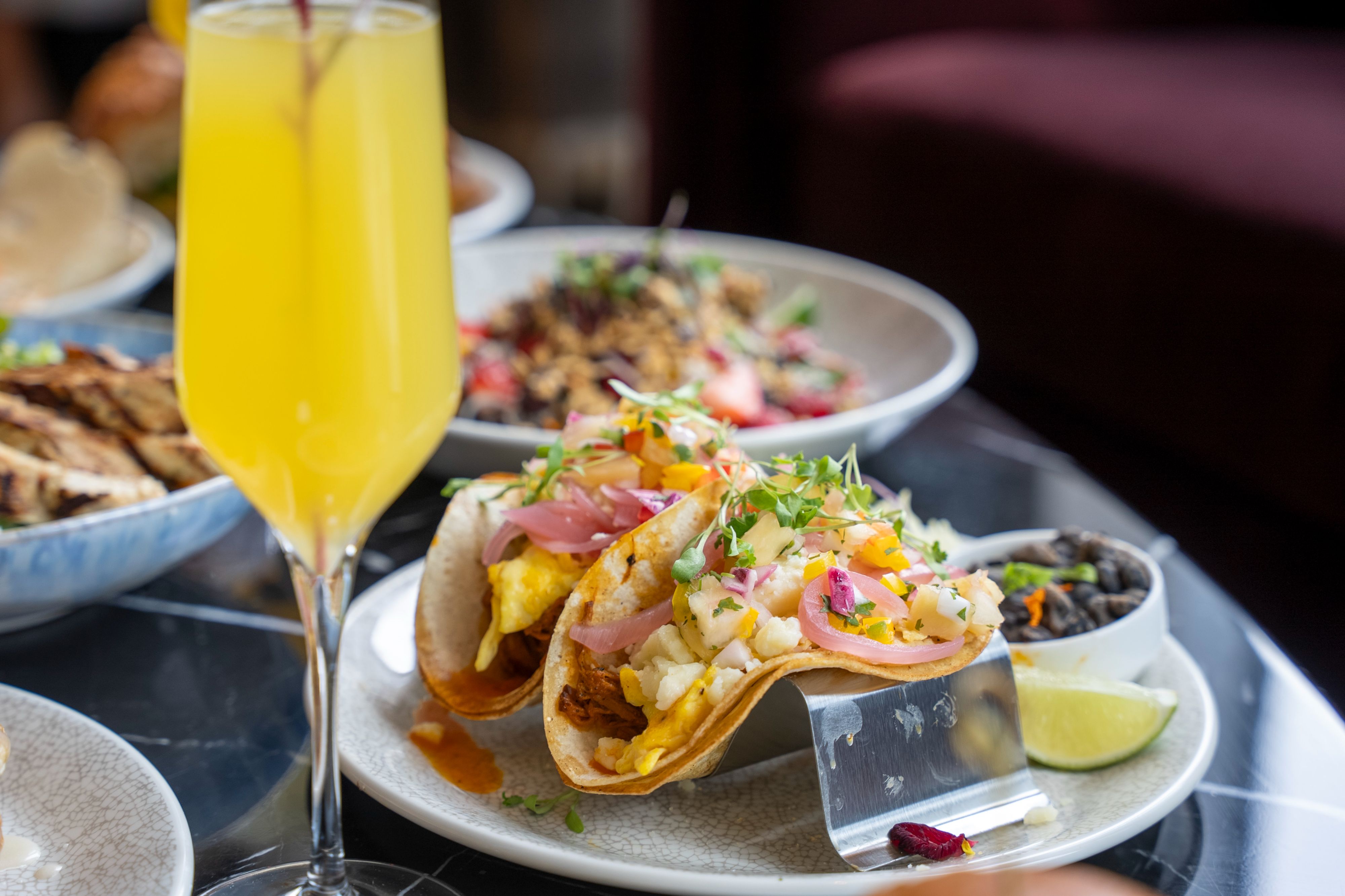 Breakfast tacos and mimosas.