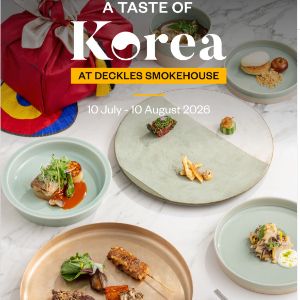 Promotional banner showcasing Korean cuisine with plated dishes