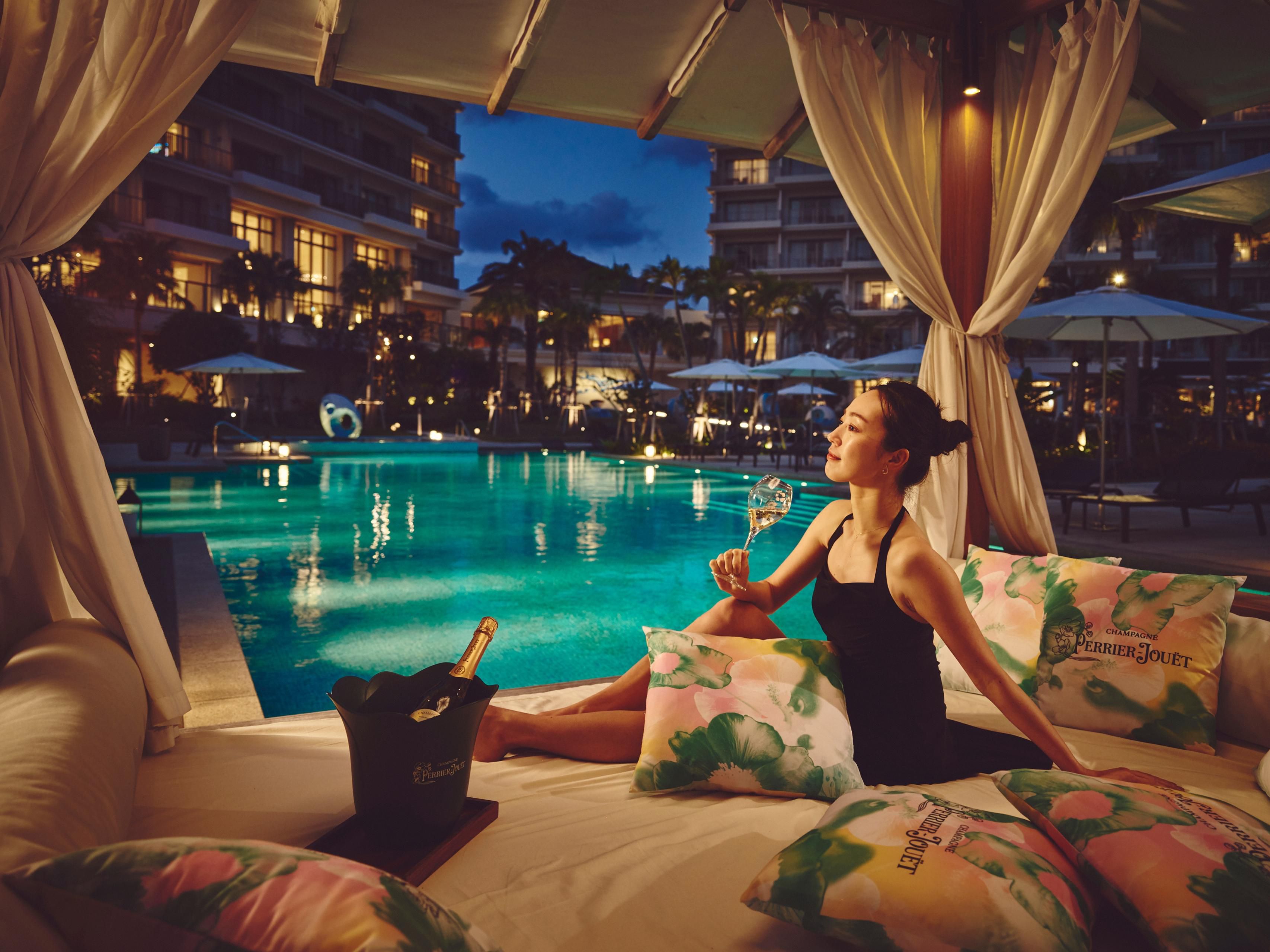 Night Pool with Perrier-Jouët