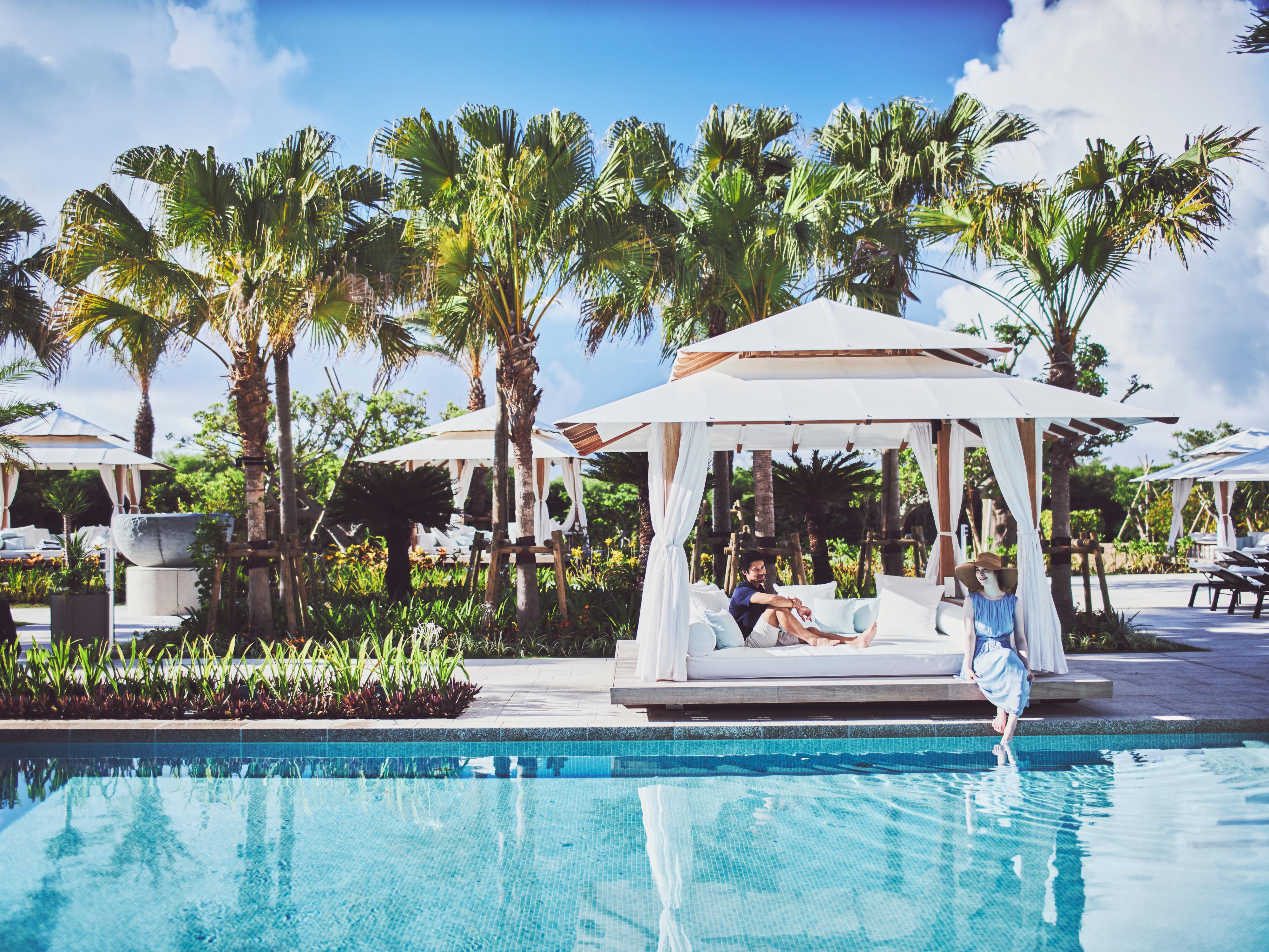 Relax time spent in a poolside cabana