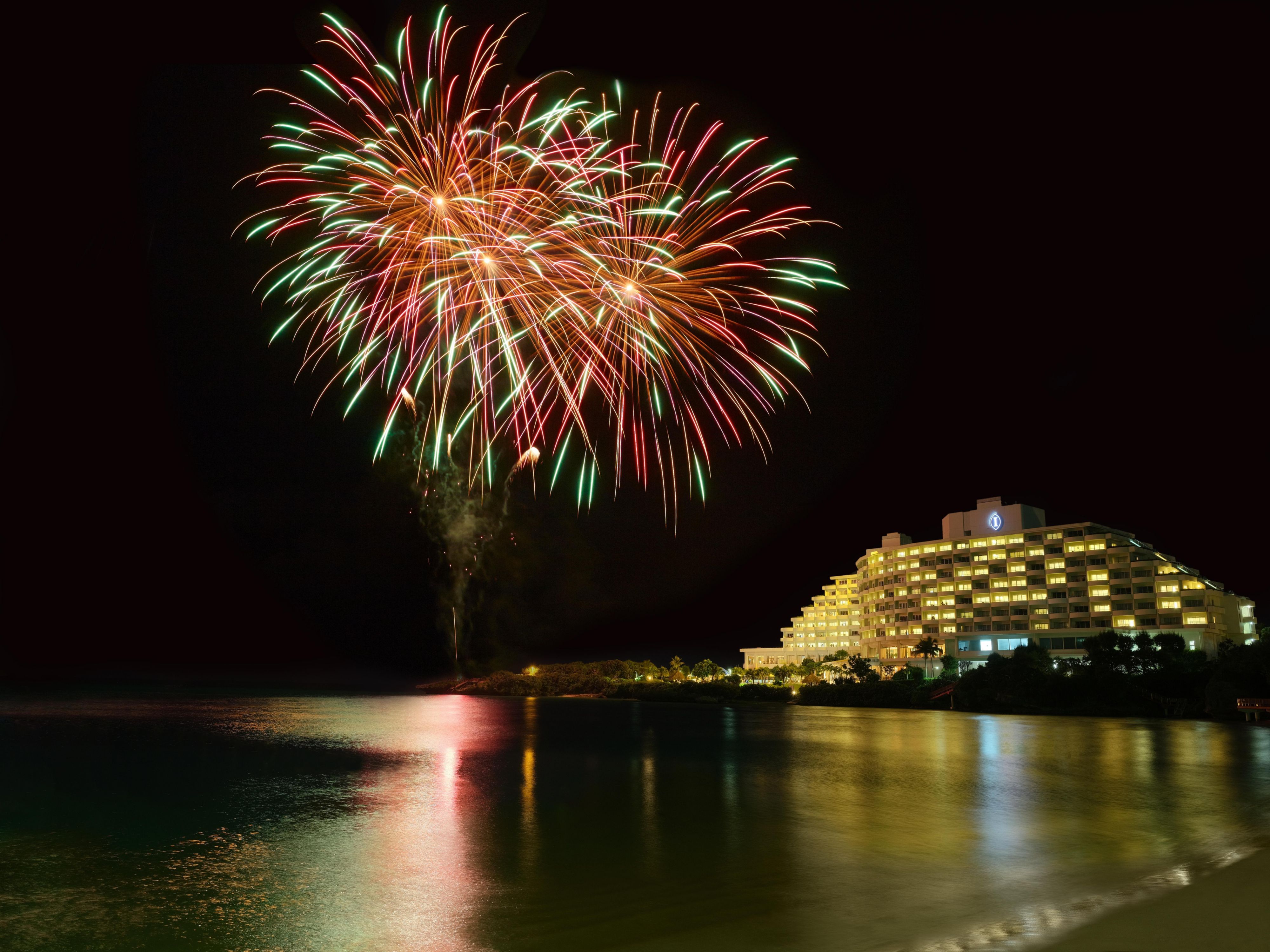 Fireworks adorn the resort's night sky