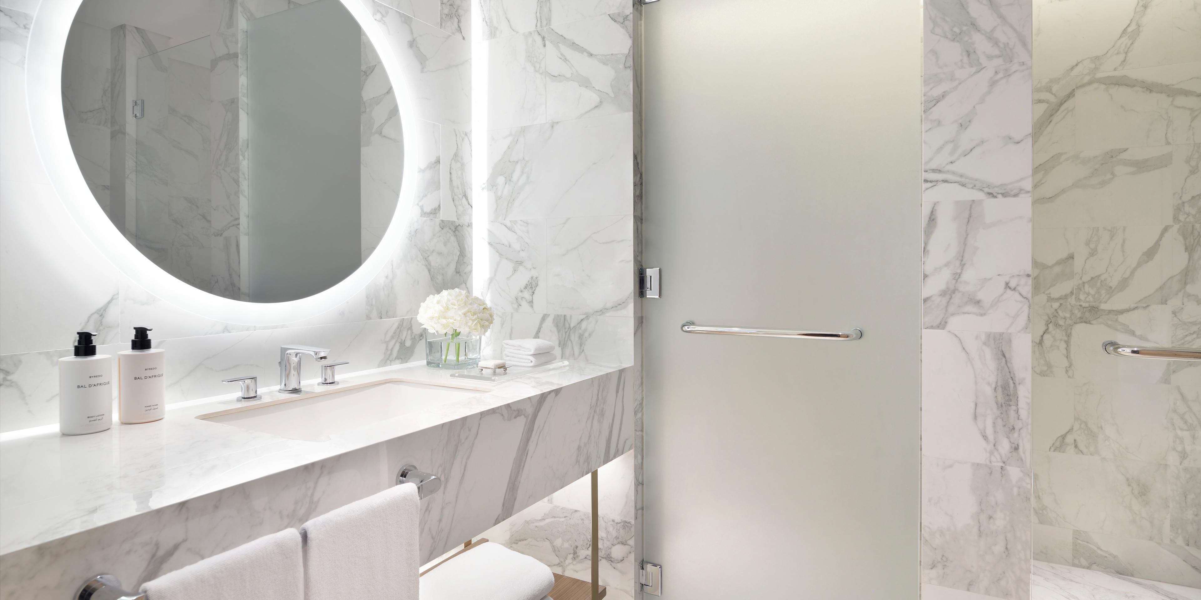 Guest Bathroom with double vanity and Byredo products