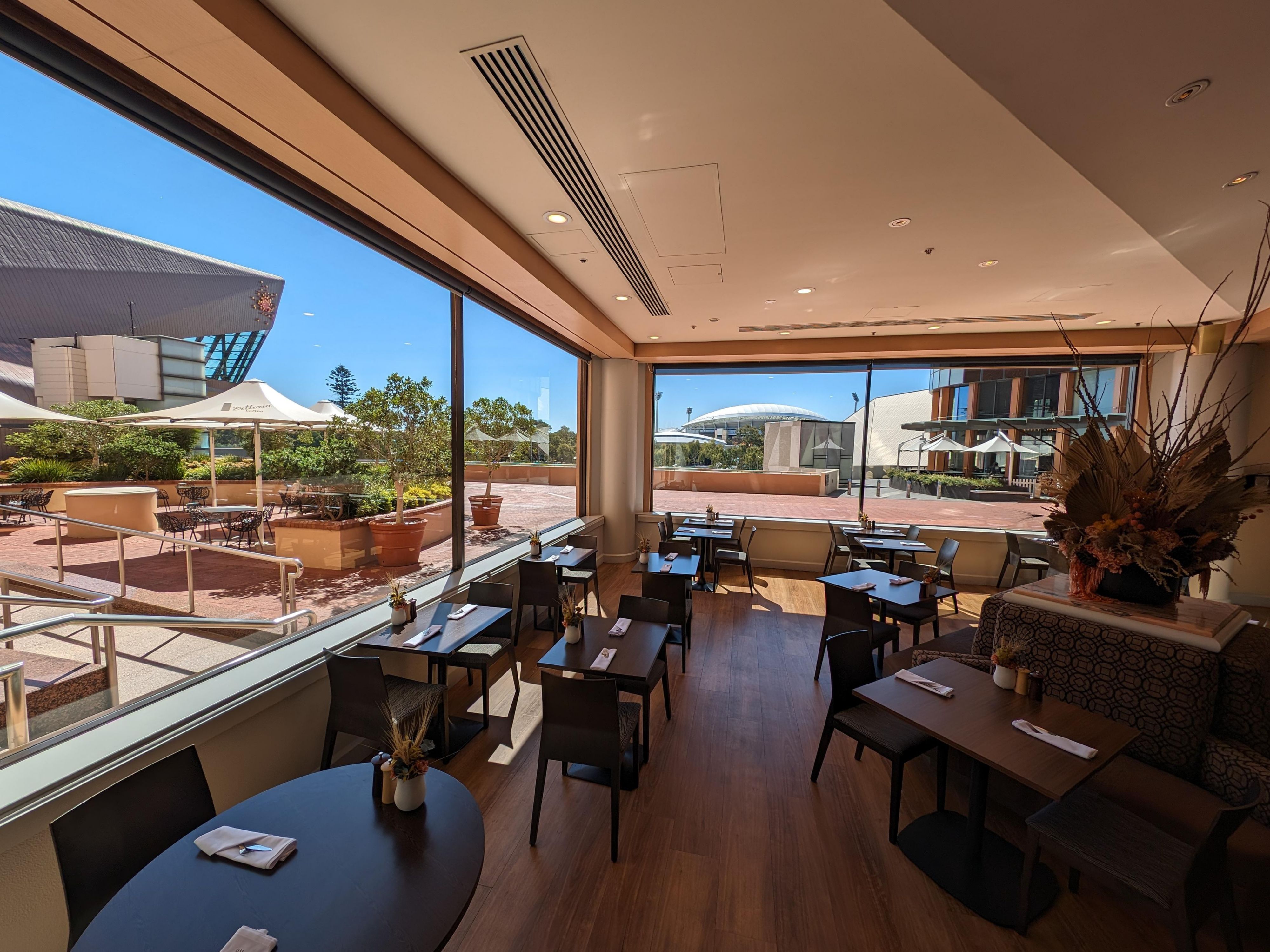 Enjoy buffet breakfast at the Riverside Restaurant 
