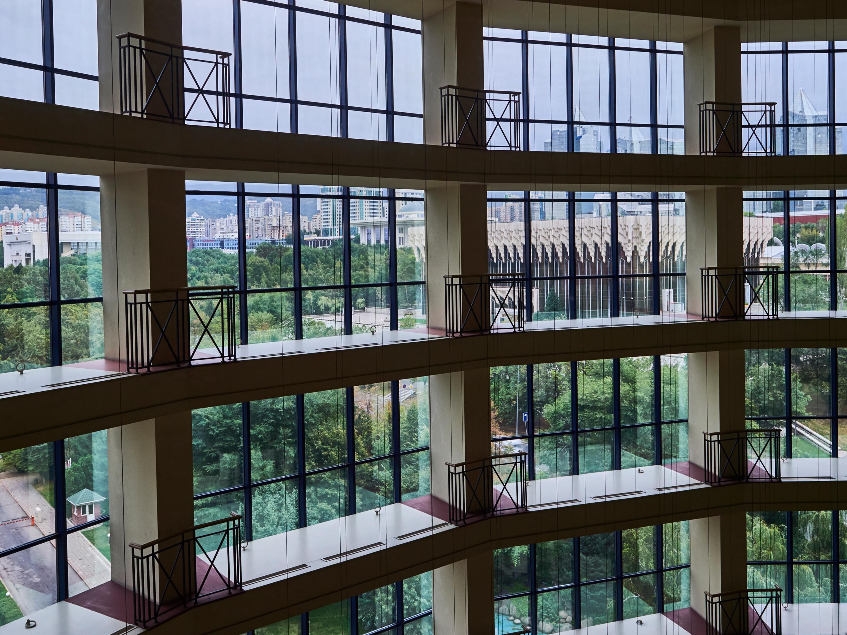 The lobby with the breathtaking view over Almatyy City