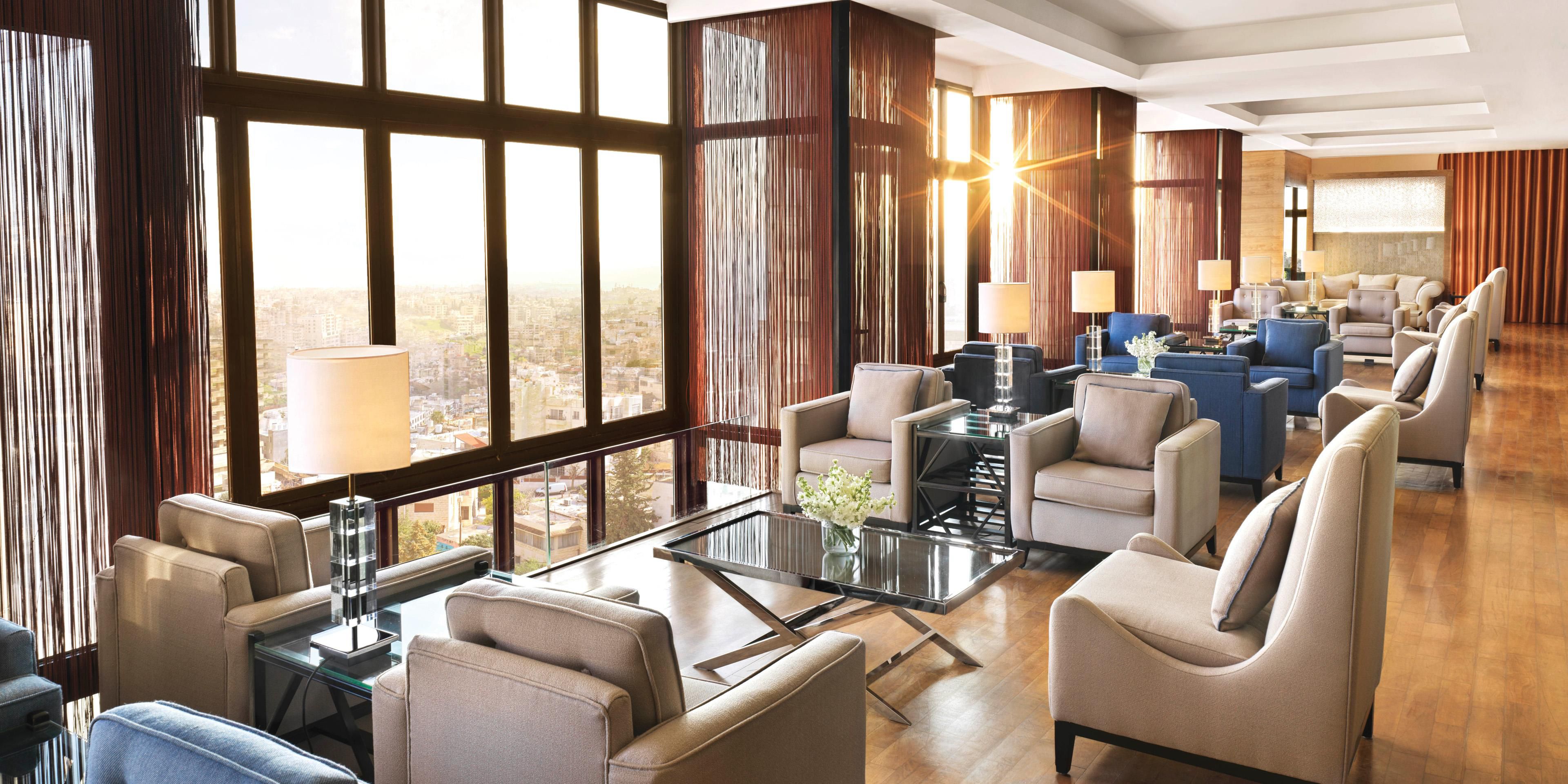 Experience another level of world class service that truly delights in our Club InterContinental Lounge where unforgettable culinary delights await. Special highlights include our evening happy hour whereby you can enjoy your favorite drink accompanied by tantalizing hot and cold canapés. Also you will enjoy the most spectacular view of Amman. 