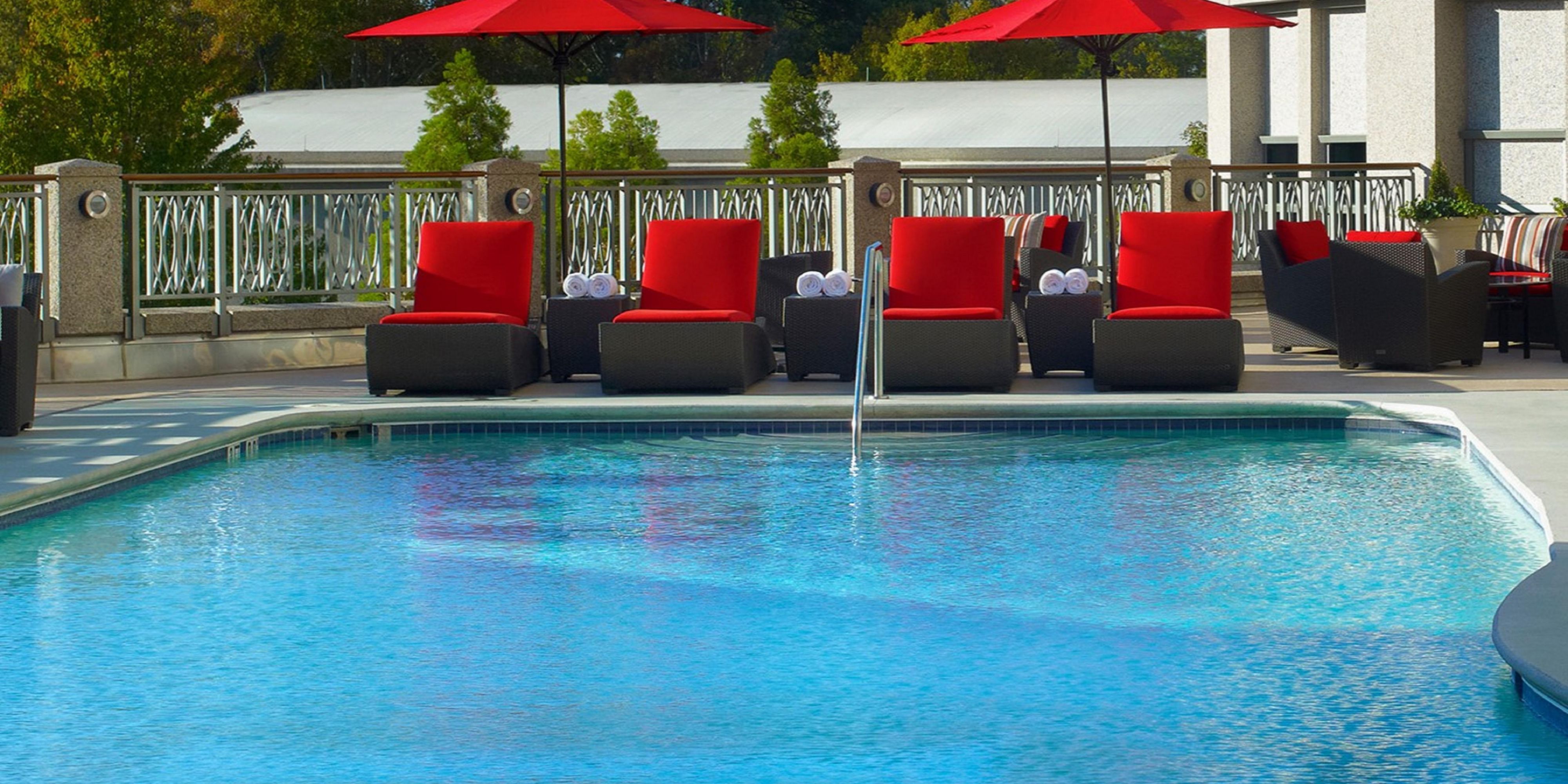 Our heated saltwater Peachtree Pool and Sun Terrace are open year-round for swimming, socializing and summertime drinks and snacks served poolside.