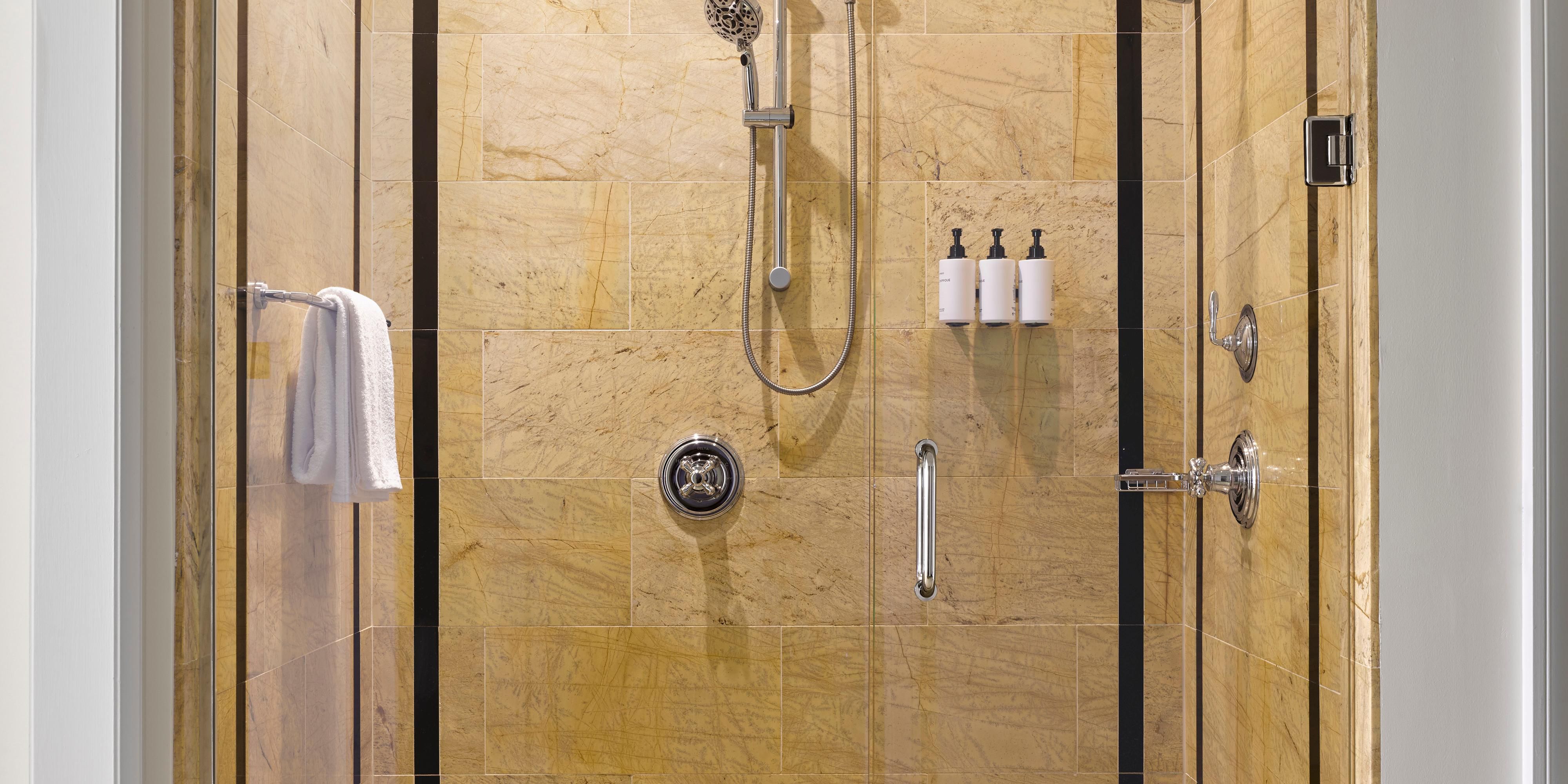 Rejuvenated in our spacious shower in the Ambassador Suite.