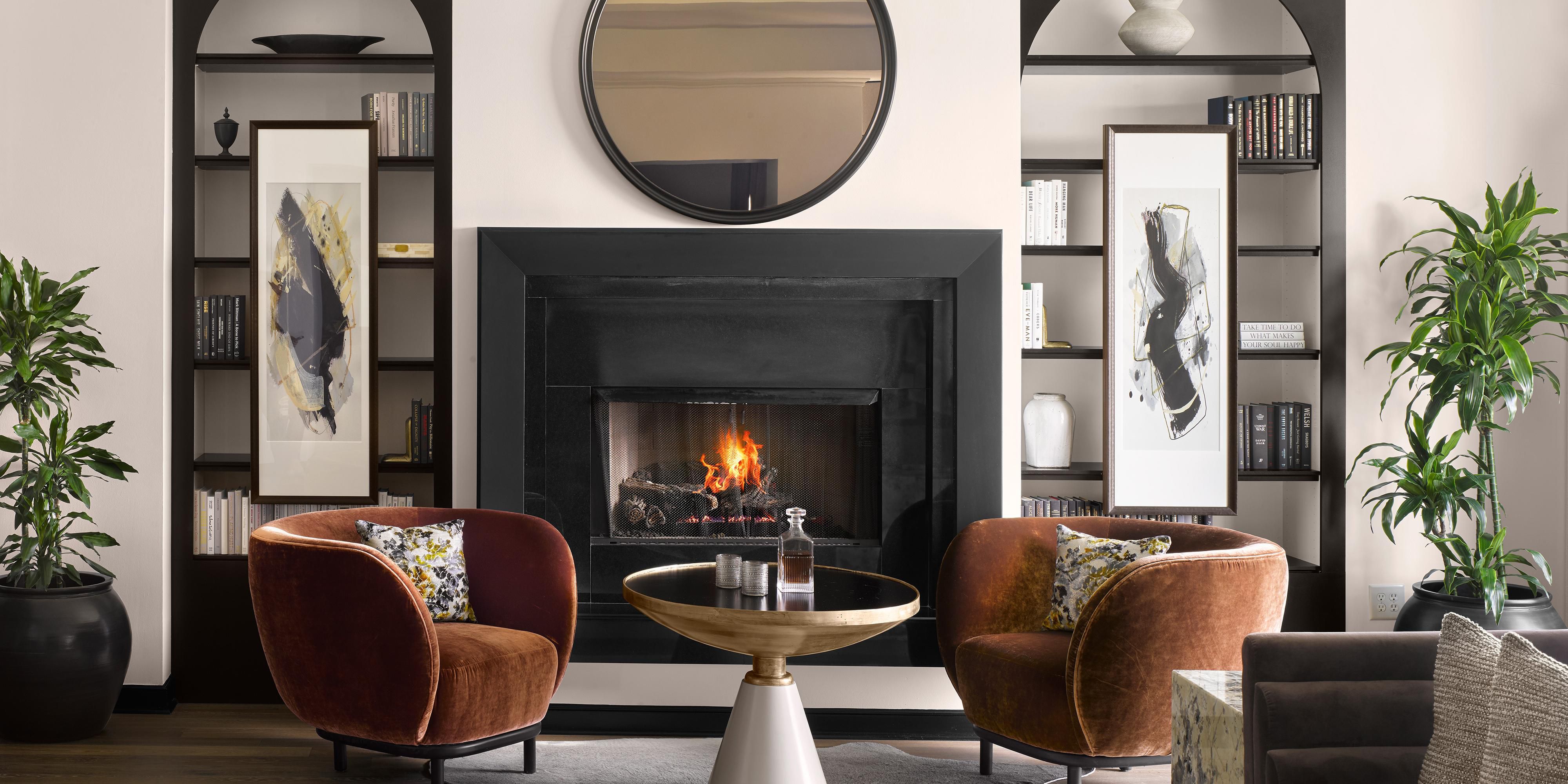 Presidential Suite Living Room with Fireplace.