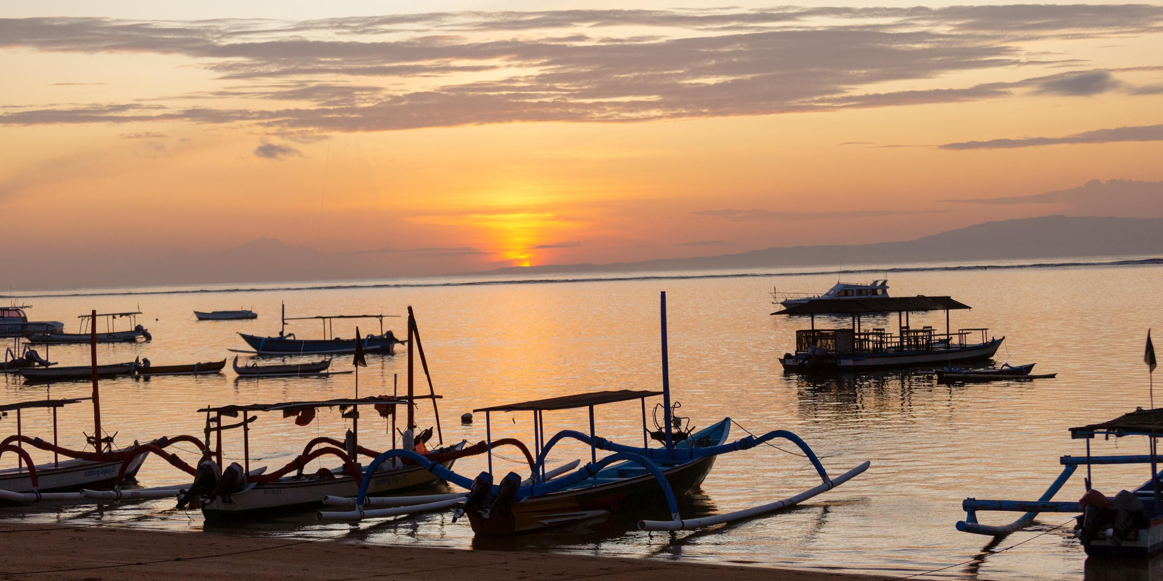 Sanur Beach in the morning with Jukung