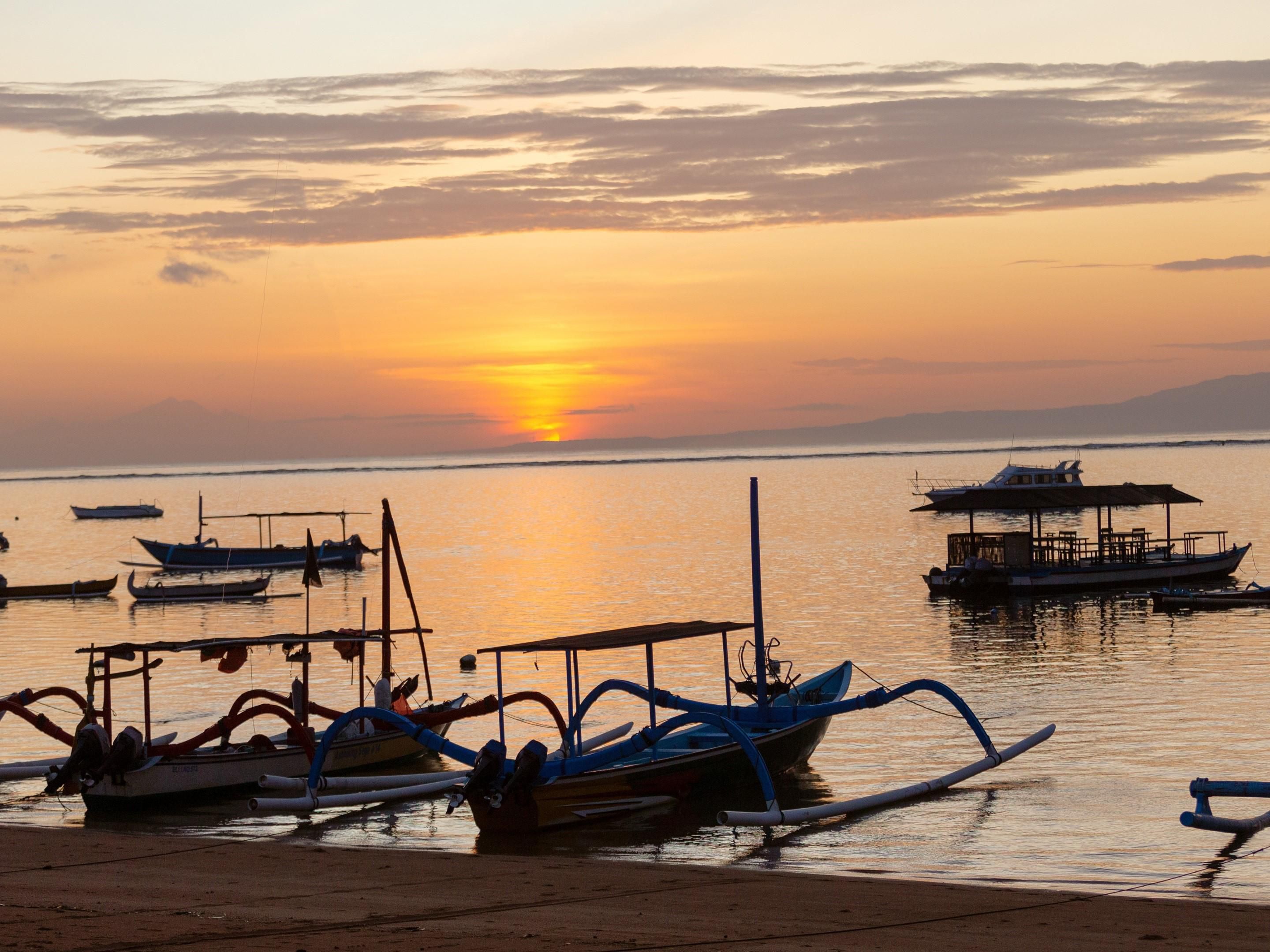 Sanur Beach in the morning with Jukung