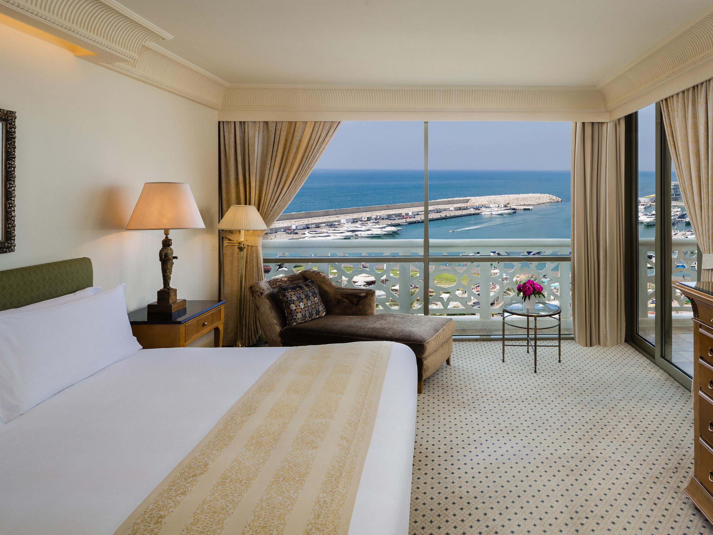 Club Ambassador Suite bedroom with views of the Mediterranean Sea
