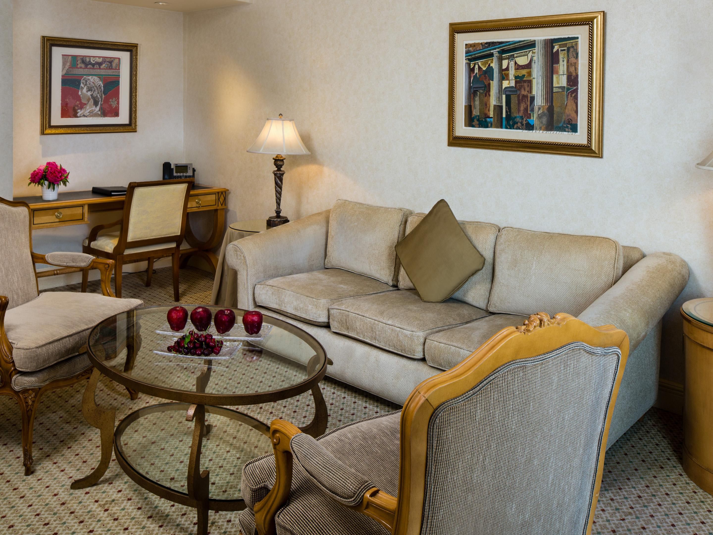 Relax in style in the Junior Suite City View living area