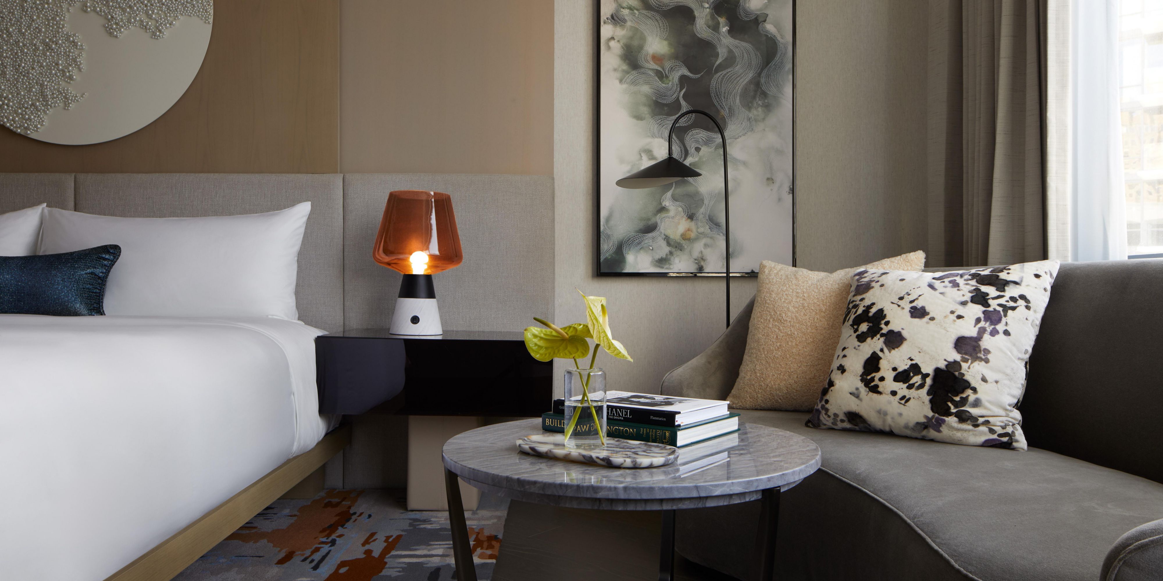Artful details in the Presidential primary bedroom lounge area.