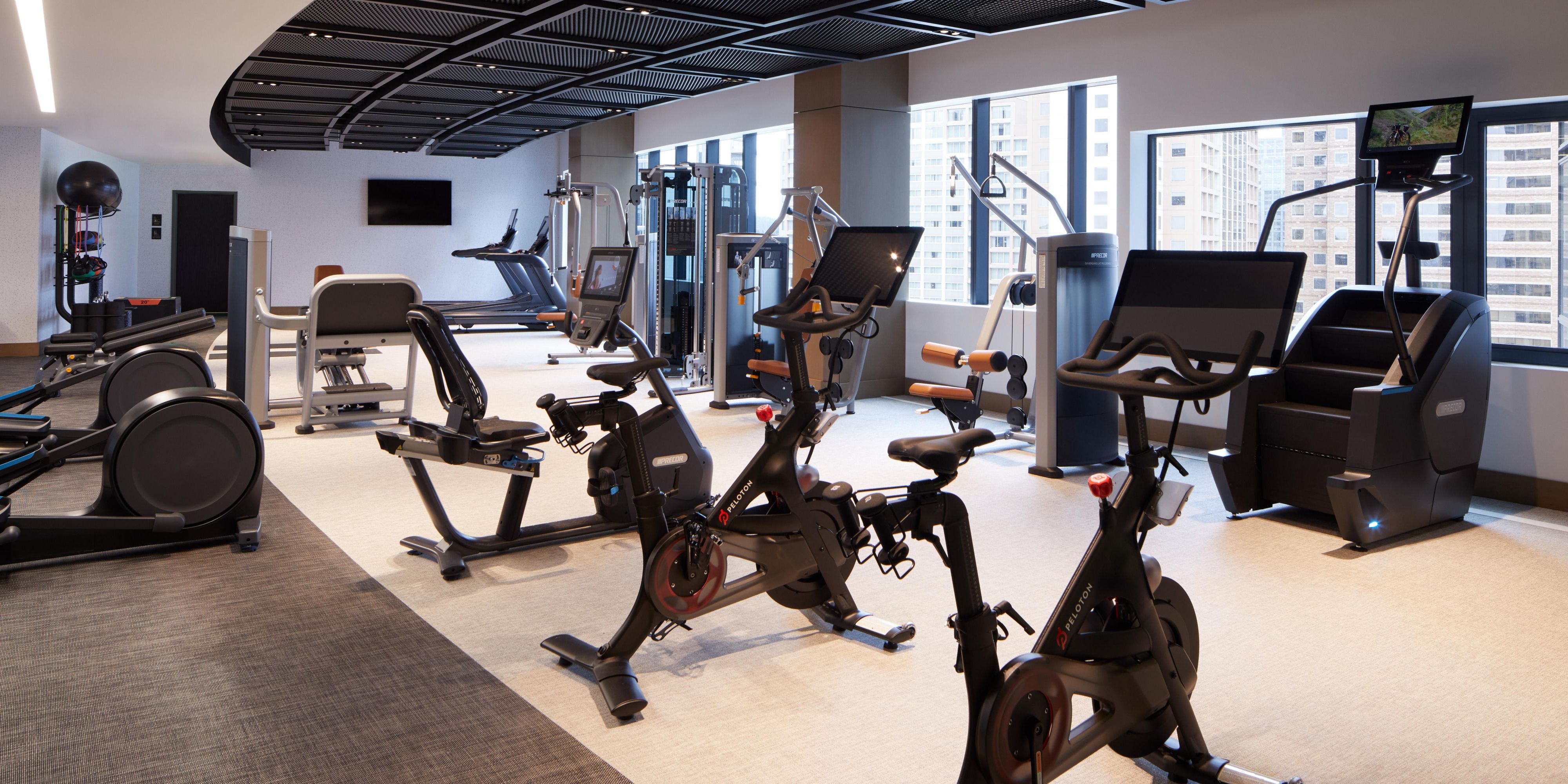The 24-hour Bellevue fitness center features two Peloton bikes