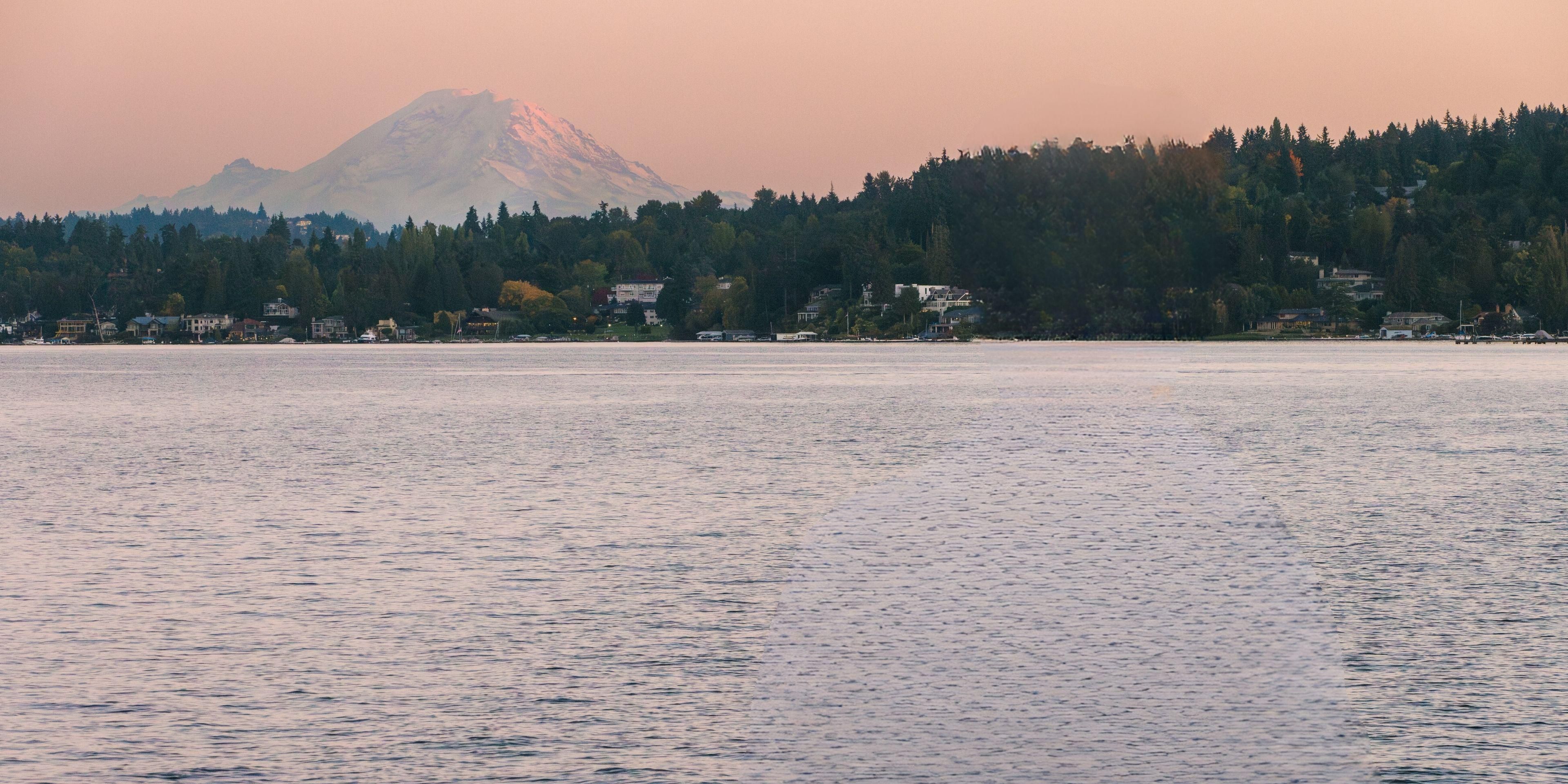 Mount Rainier views from Lake Washington & Downtown Bellevue.