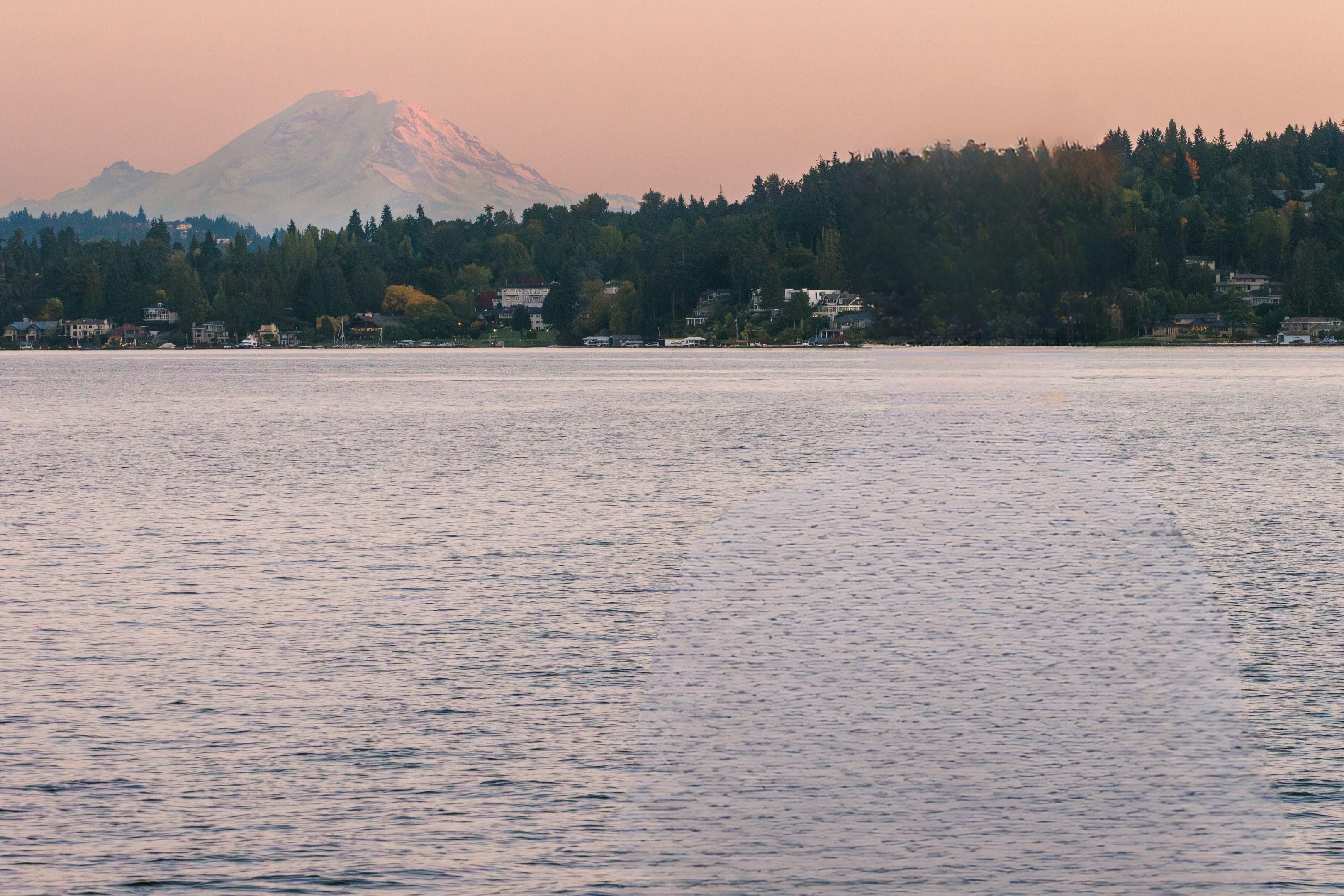 Mount Rainier views from Lake Washington & Downtown Bellevue.