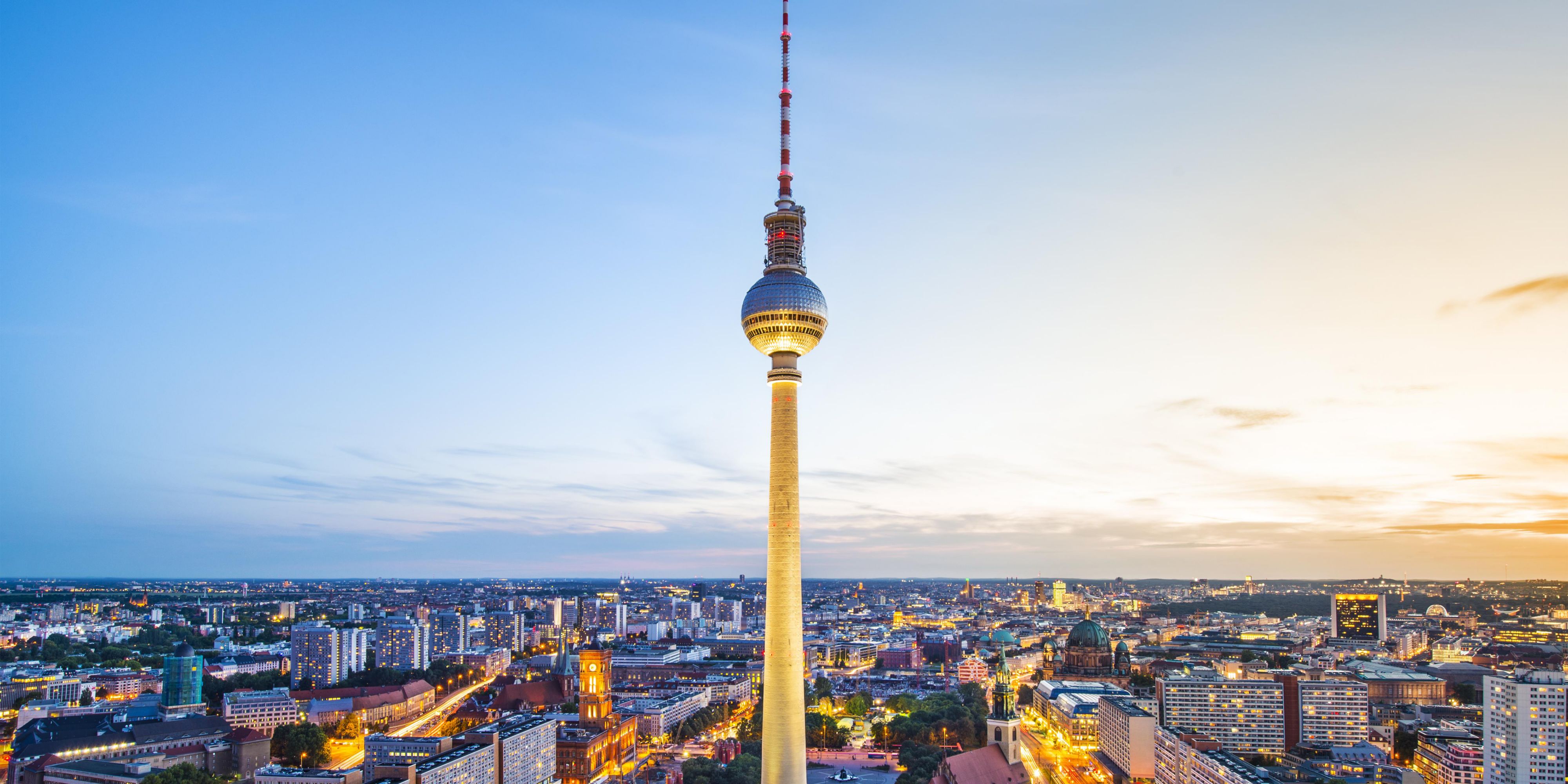 Berlin's iconic Fernsehturm tower with an observation deck.