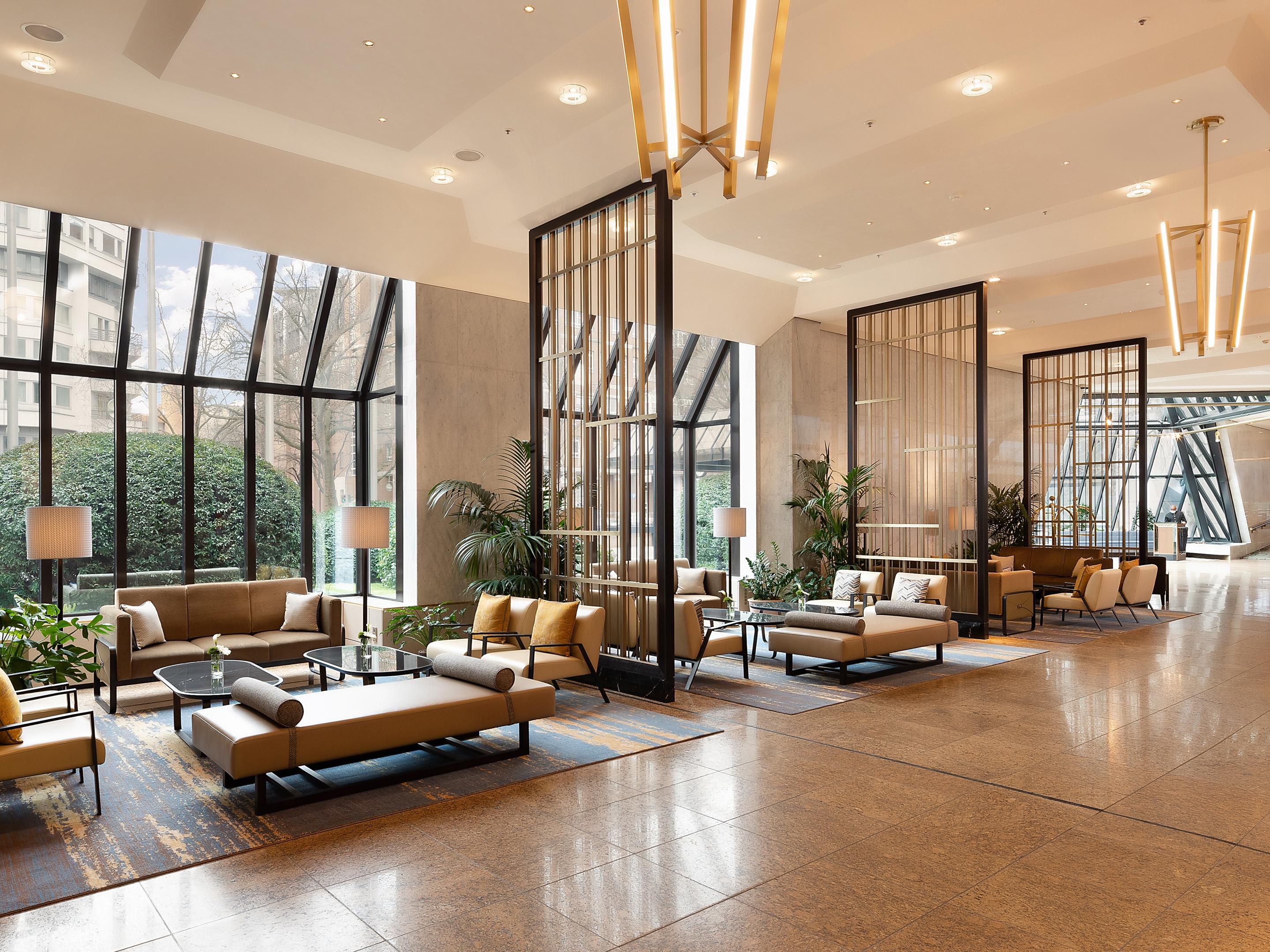 Our hotel lobby offers spaciousness and abundant natural light