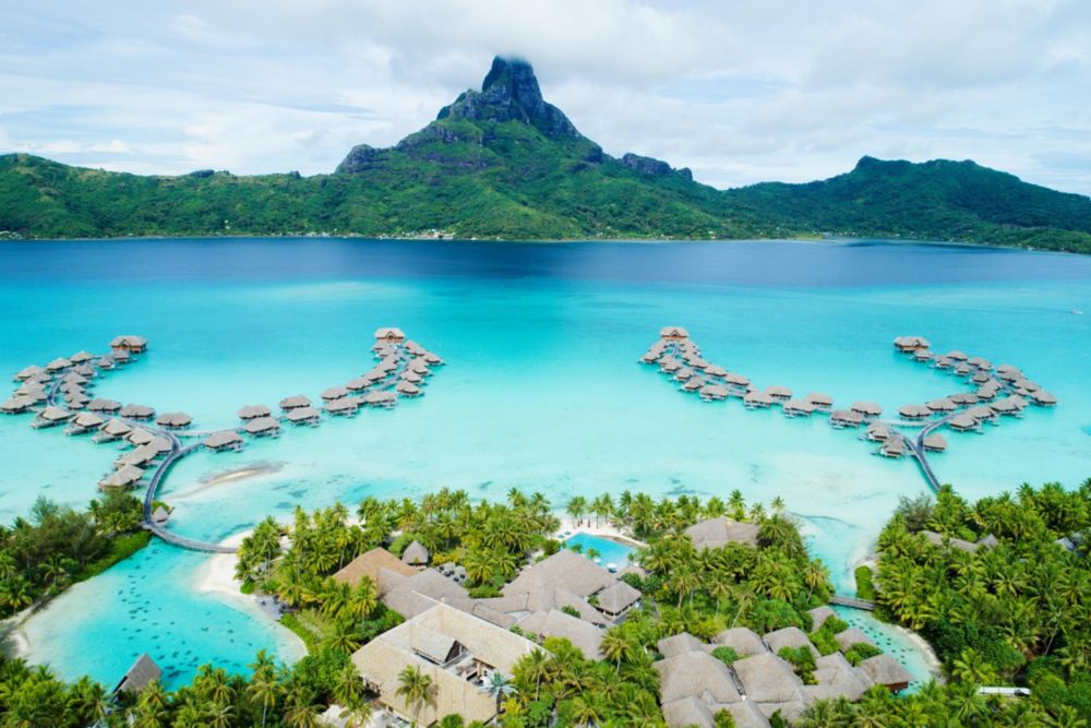 View of resort and beach in Bora Bora