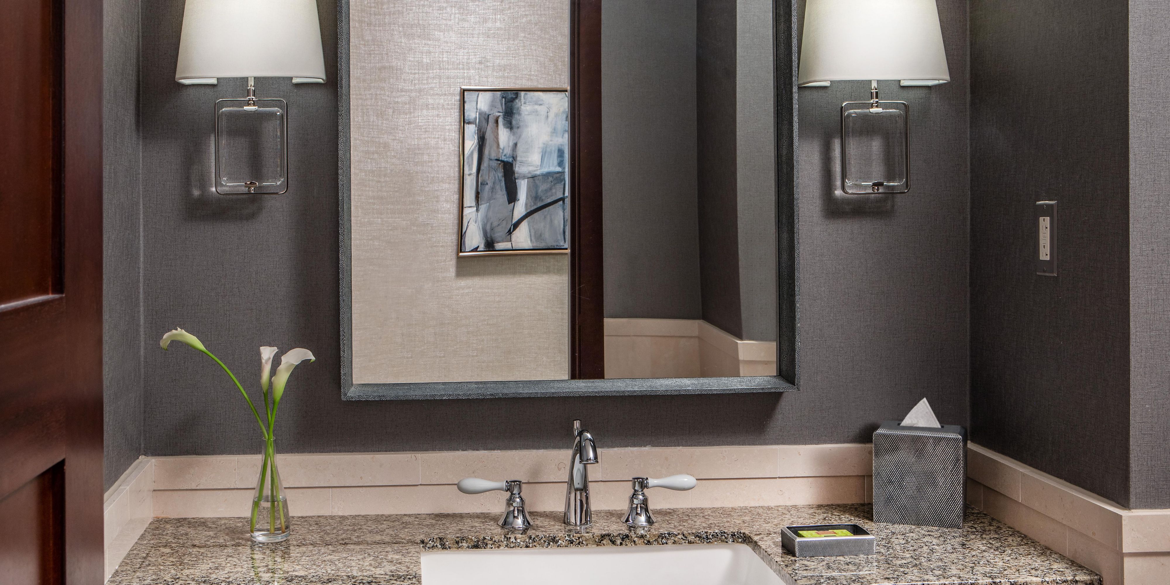 Stylish guest powder room in the Presidential Suite