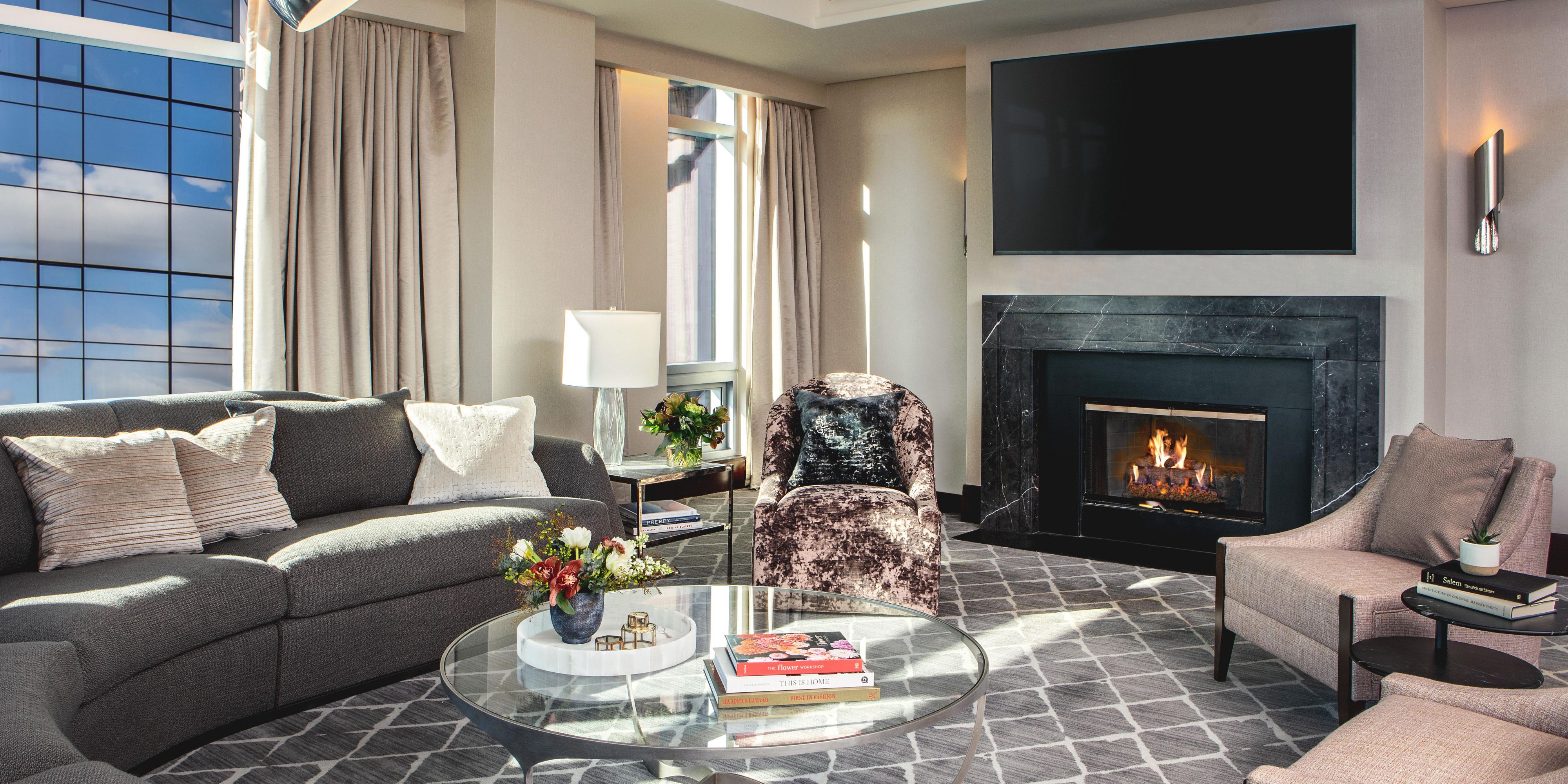 Contemporary suite with dramatic waterfront scenery