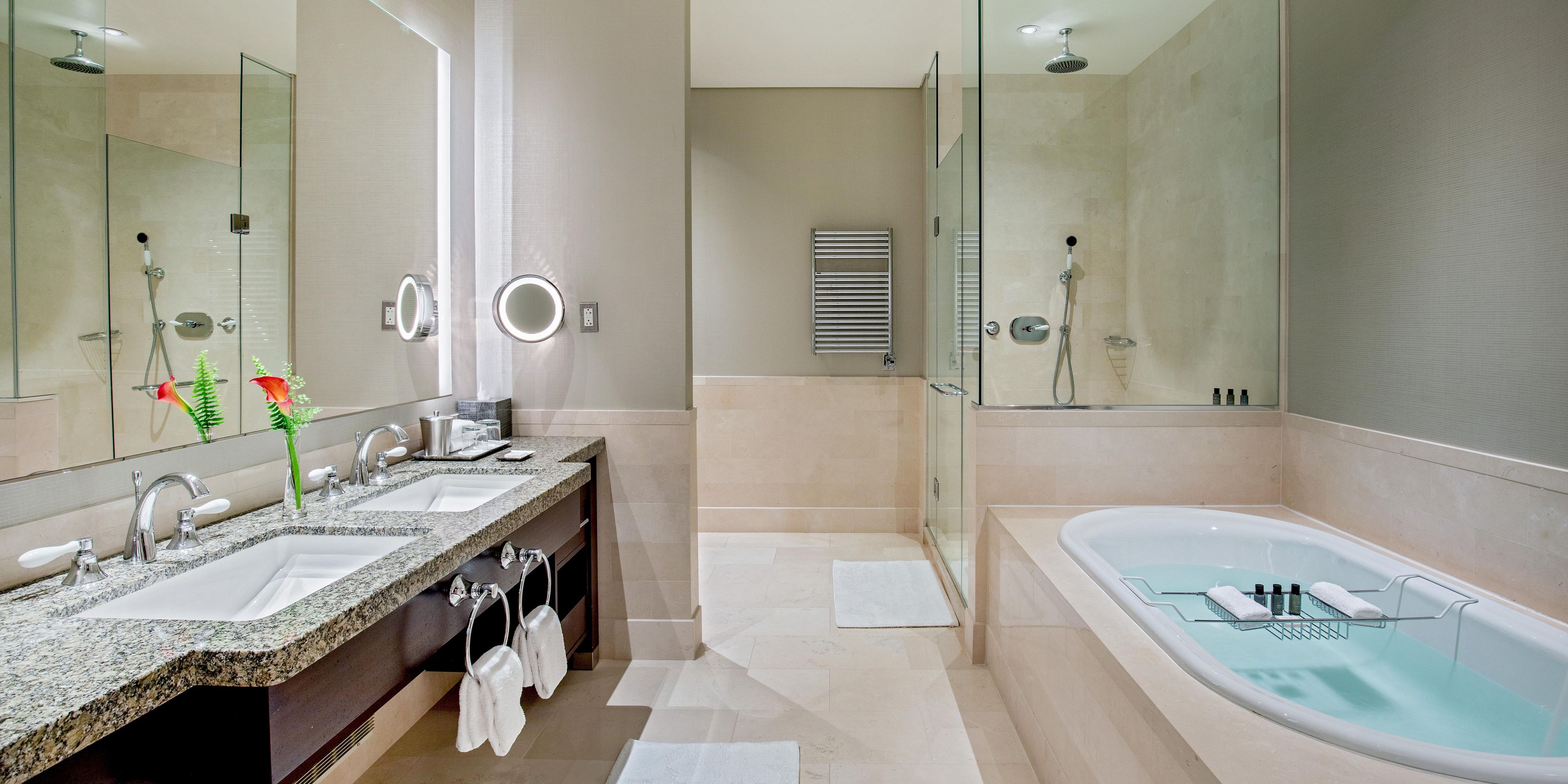 Spa-inspired penthouse bathroom with premium finishes