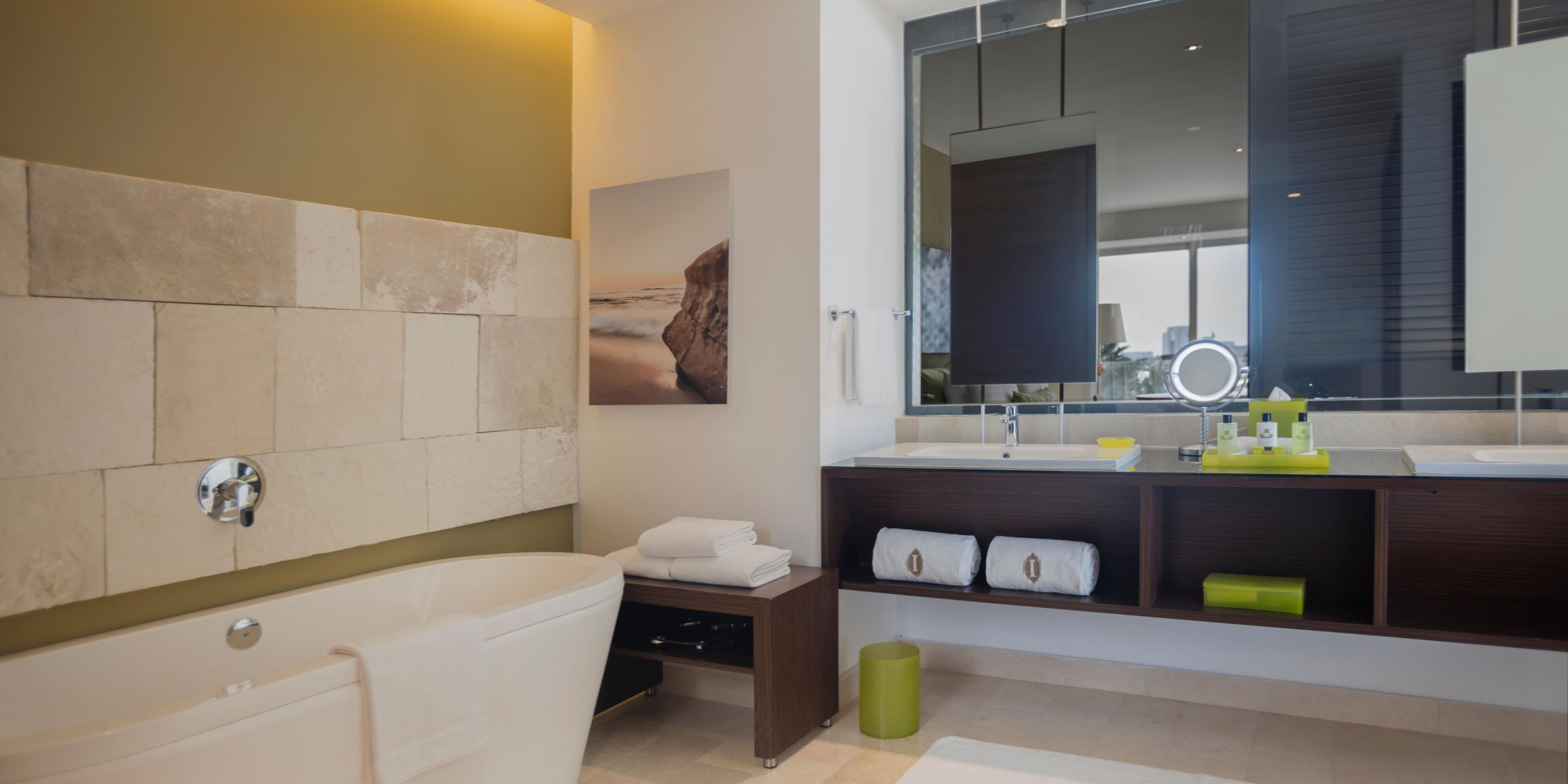 Our guest bathrooms have plenty of counter space to get ready.