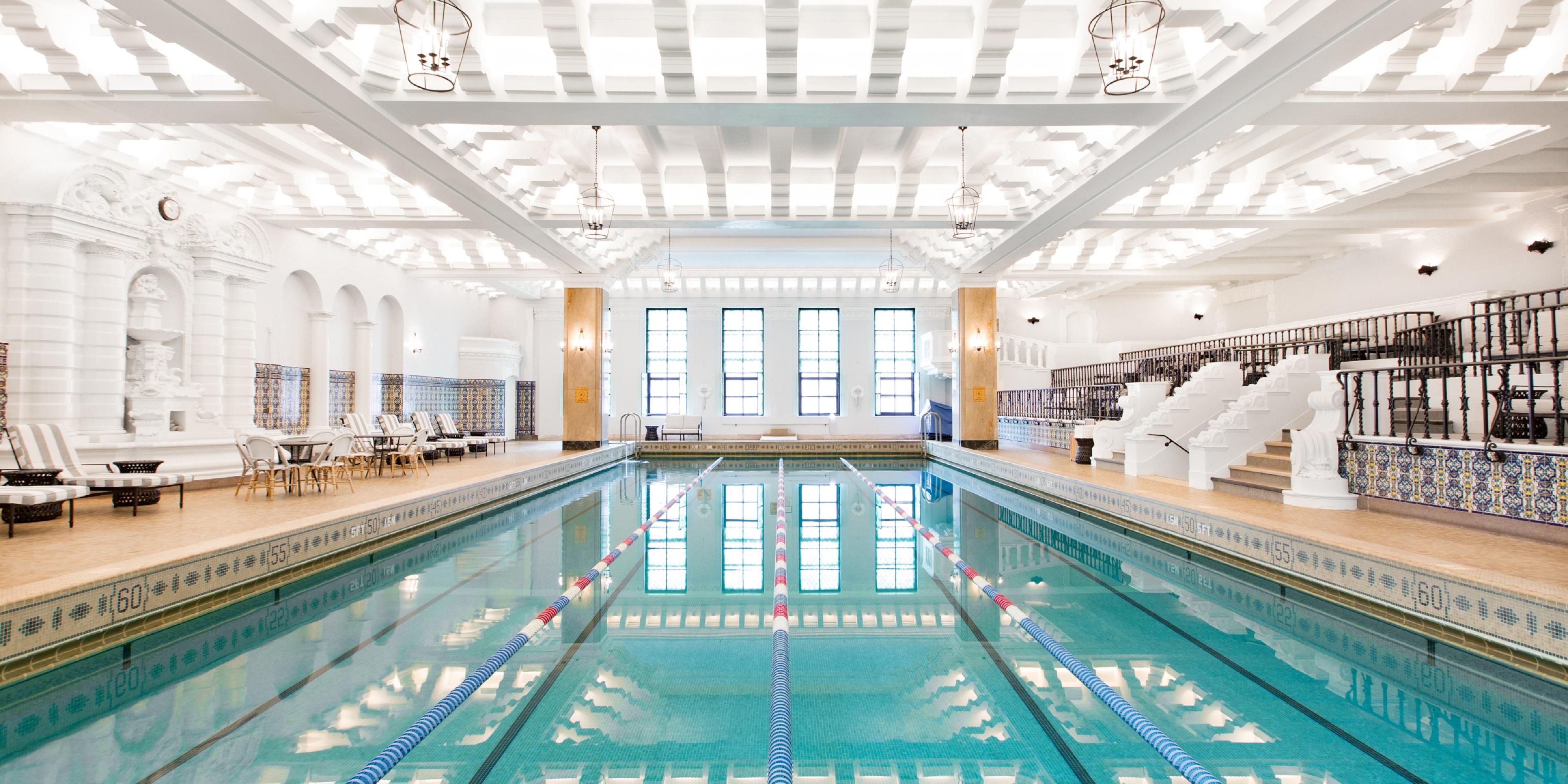 Downtown Chicago’s most tranquil wellness escape, our beautiful spa, spans three stories and includes private treatment rooms, two Finnish saunas, and a premier fitness center. Swim 14 stories above the Magnificent Mile in our historic indoor Olympic swimming pool, featuring its original 1920s Spanish tiles and a terra cotta Neptune fountain.