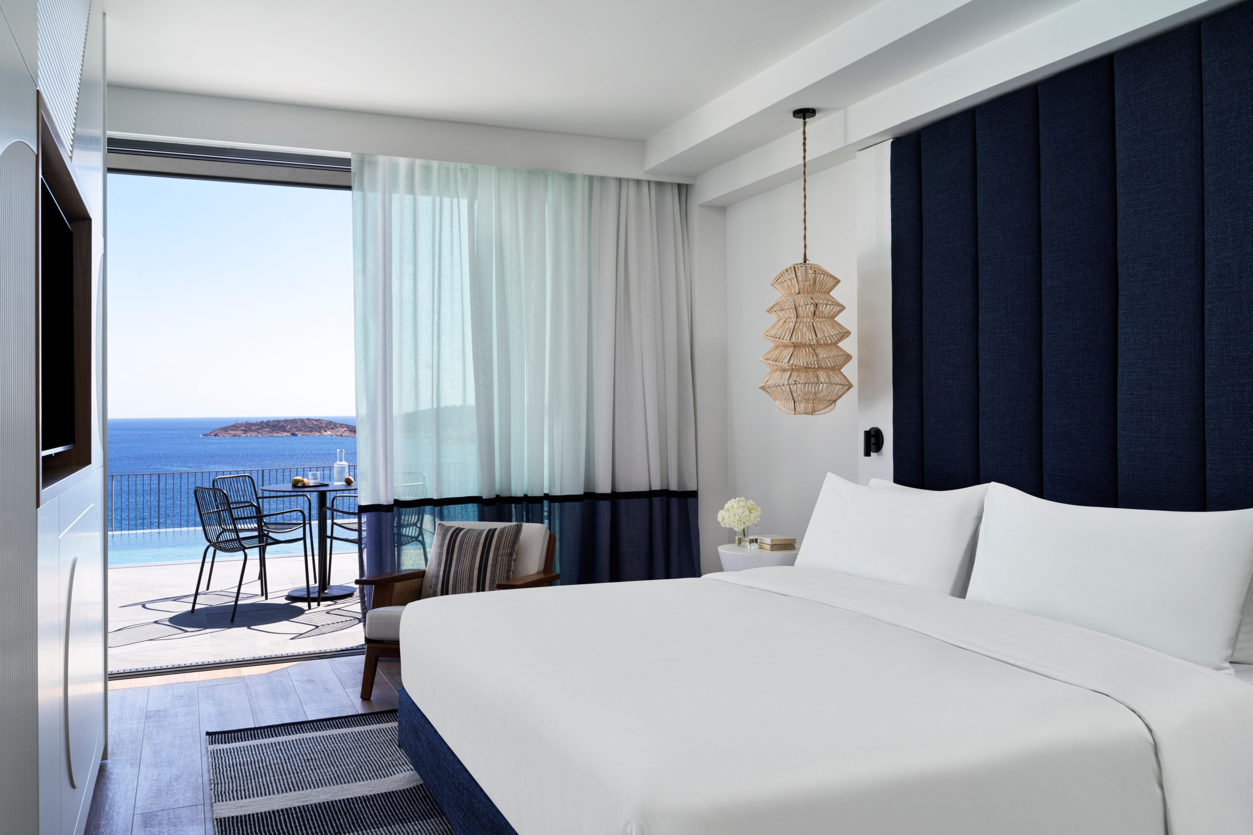Unique suite with king sized bed and ocean views from the bedroom