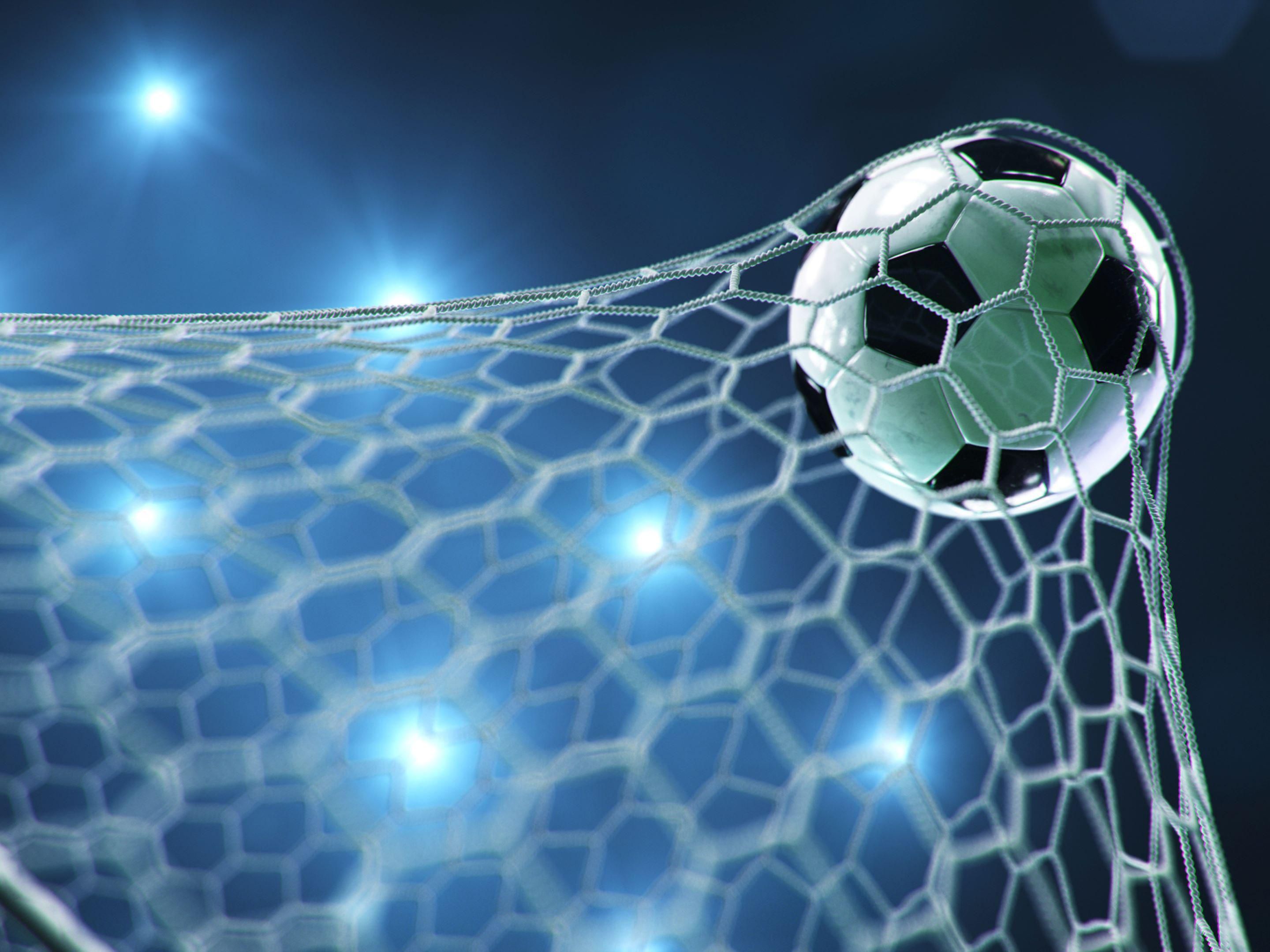 Soccer ball  kick making a score.