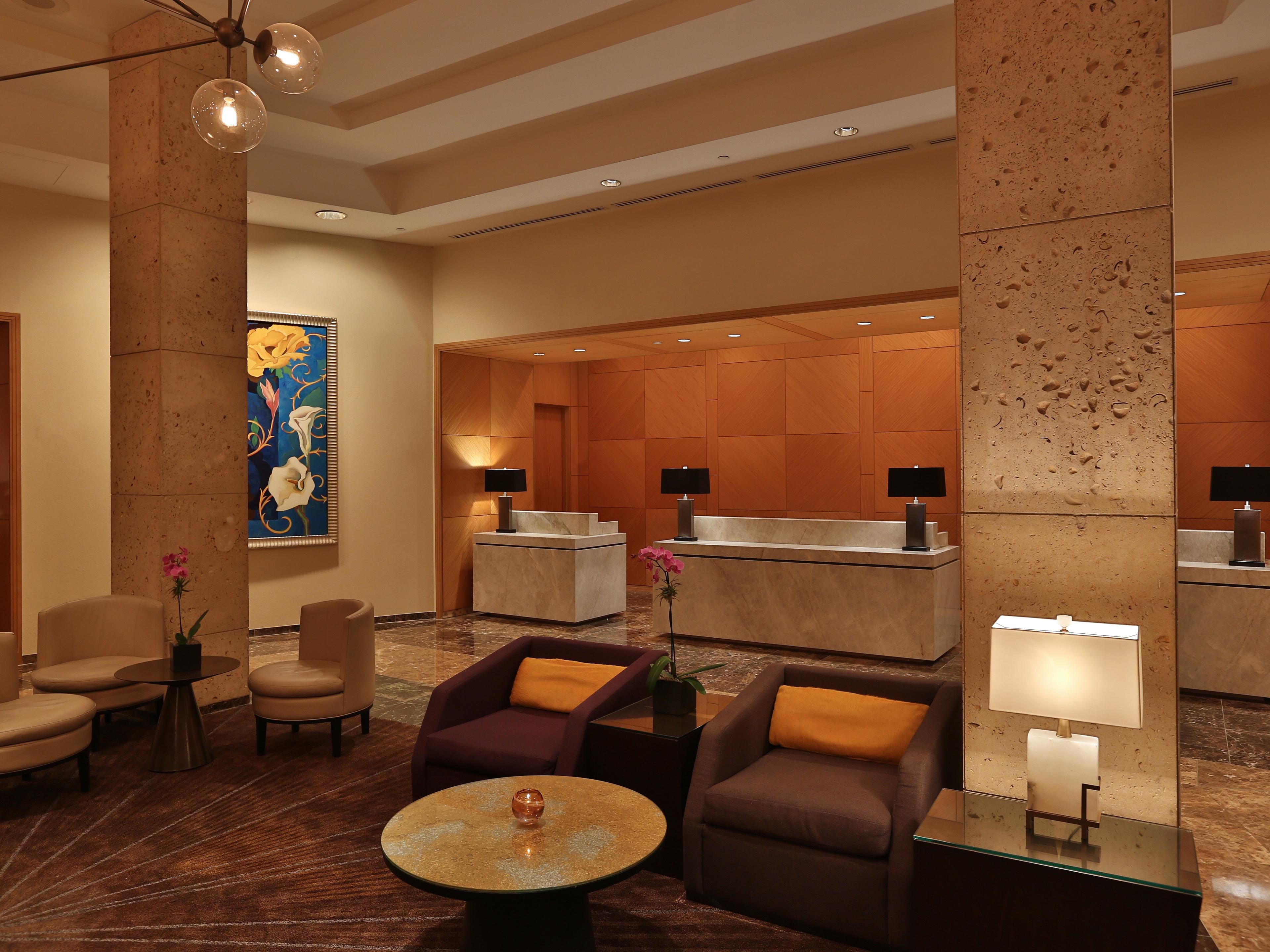 Our stylish hotel lobby welcomes you.