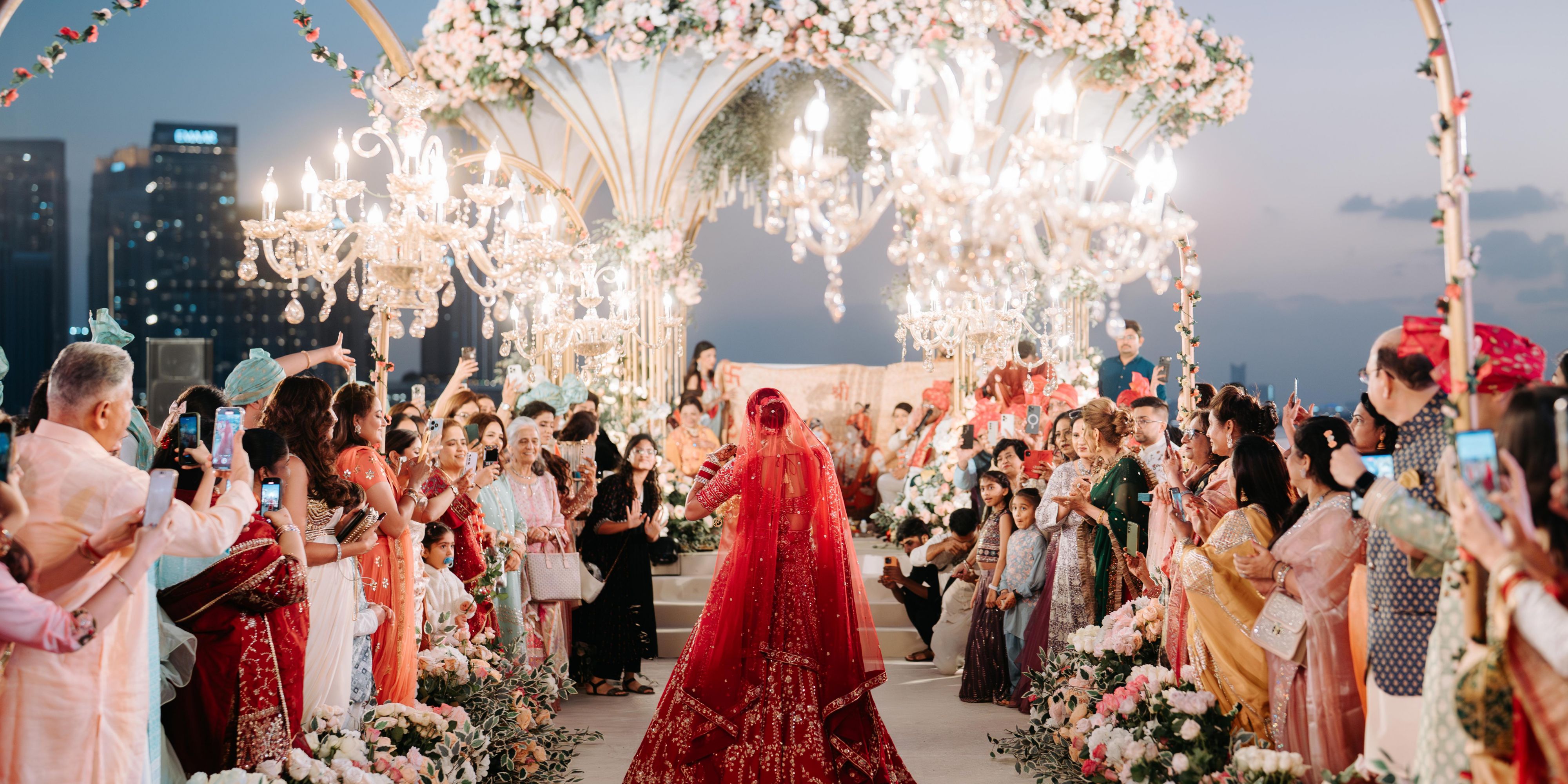 Beautiful bride walking down the aisle. 