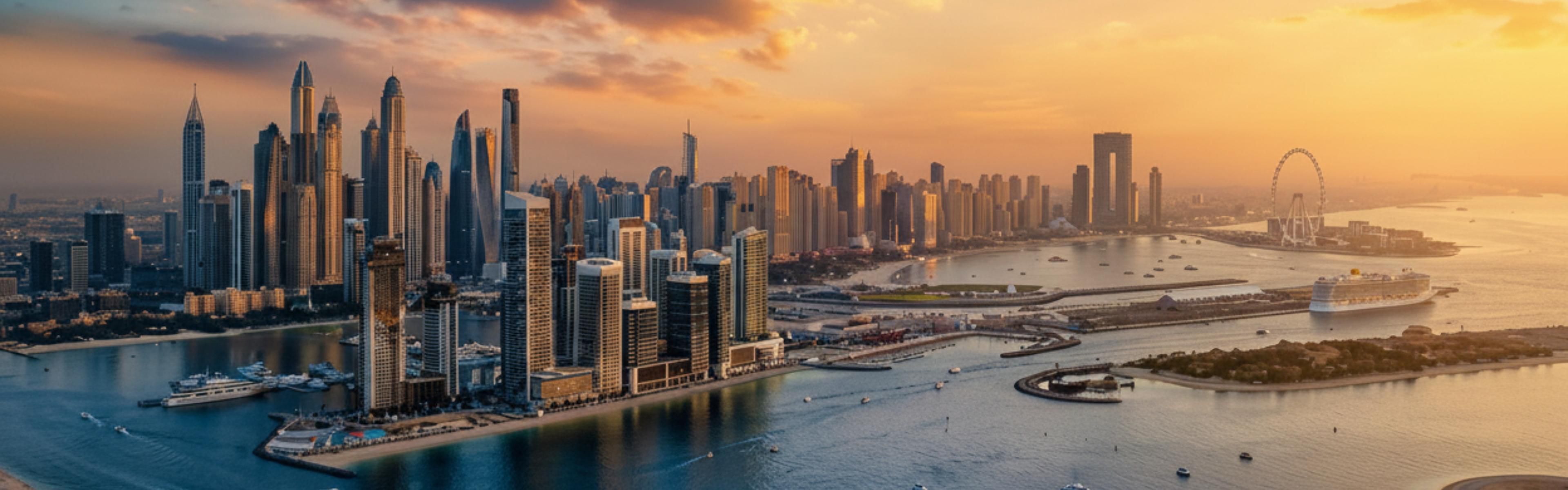 Dubai Marina & Bluewaters Island at Golden Hour 