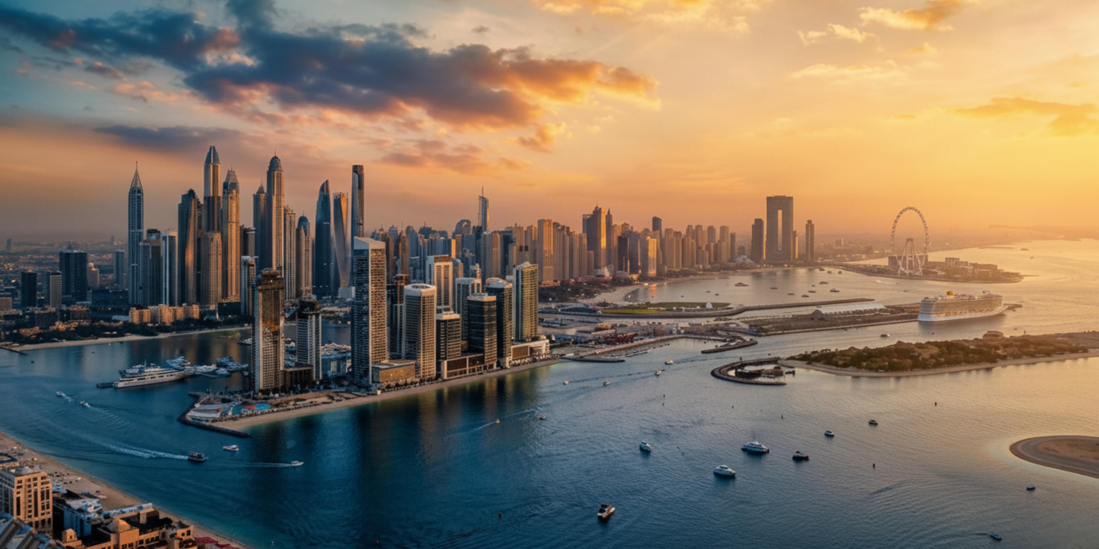 Dubai Marina & Bluewaters Island at Golden Hour 