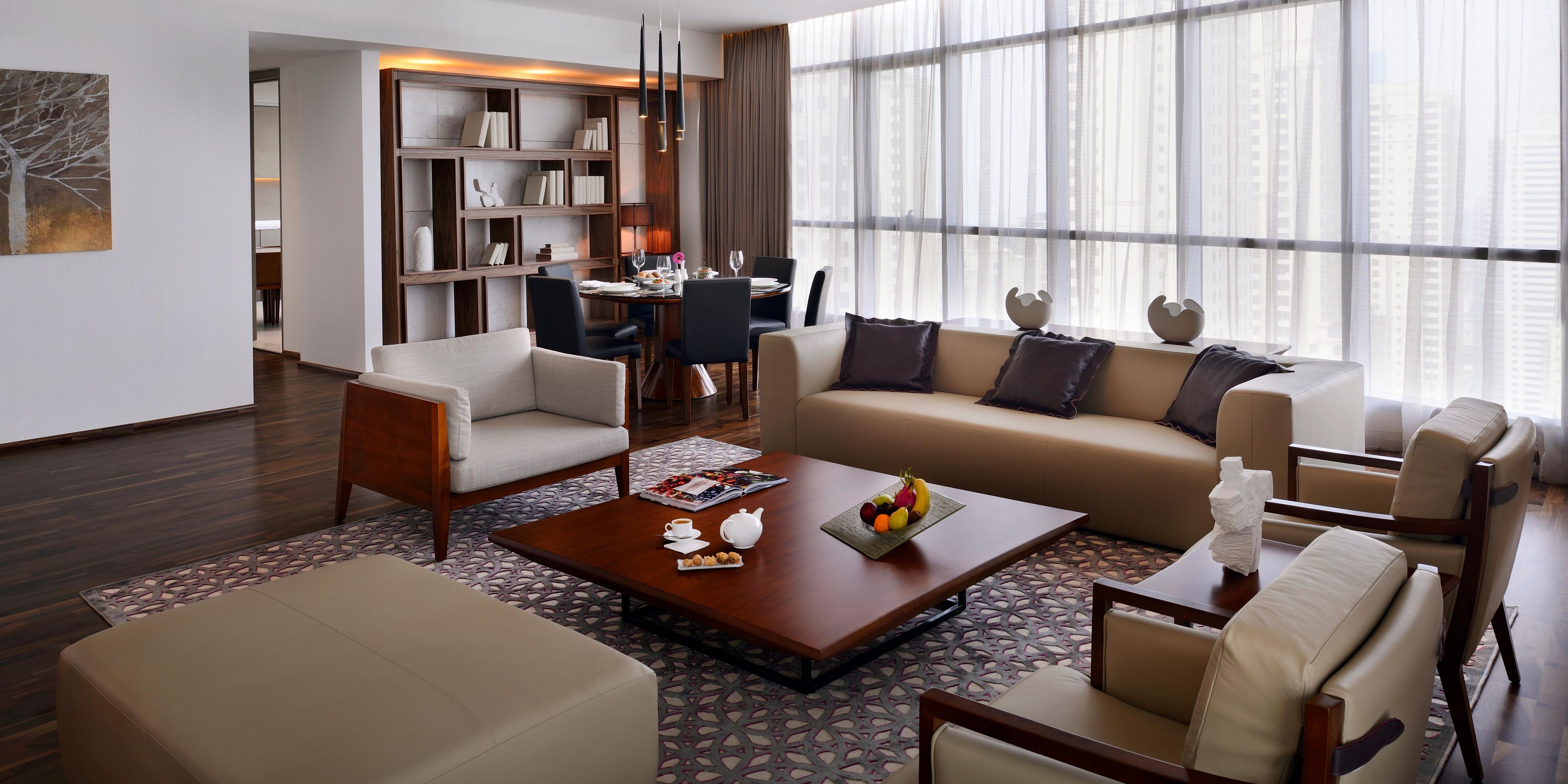 Towering over the city, InterContinental Dubai Marina’s Residences combine elegant luxury with the service and amenities of a five-star hotel.
A selection of studios, one, two, and three-bedroom residences, as well as four iconic penthouses, offer facilities such as high-speed internet, large-screen TVs, and fully-equipped kitchens.