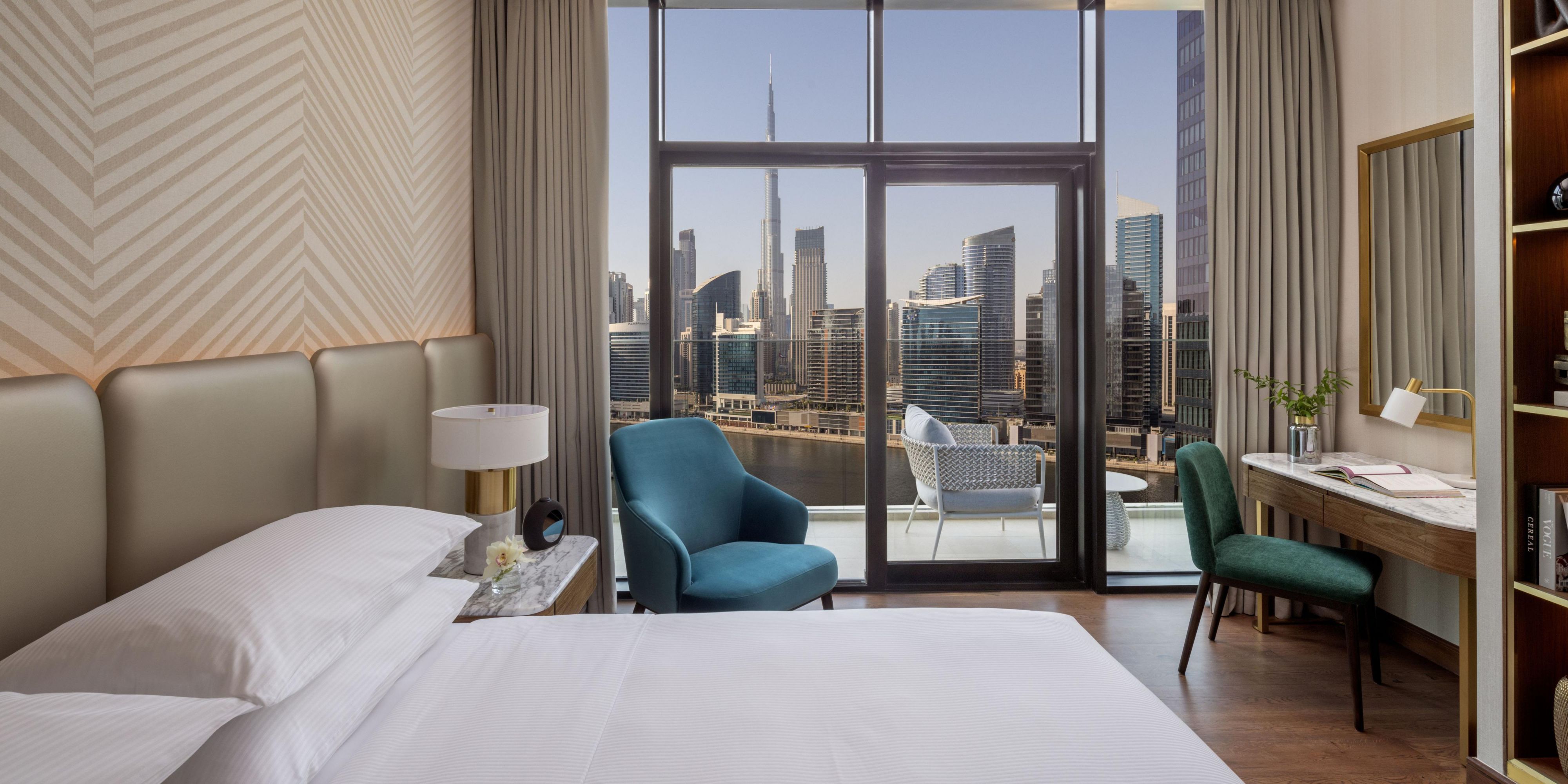 Burj Khalifa and Dubai Canal views from the one bedroom apartment