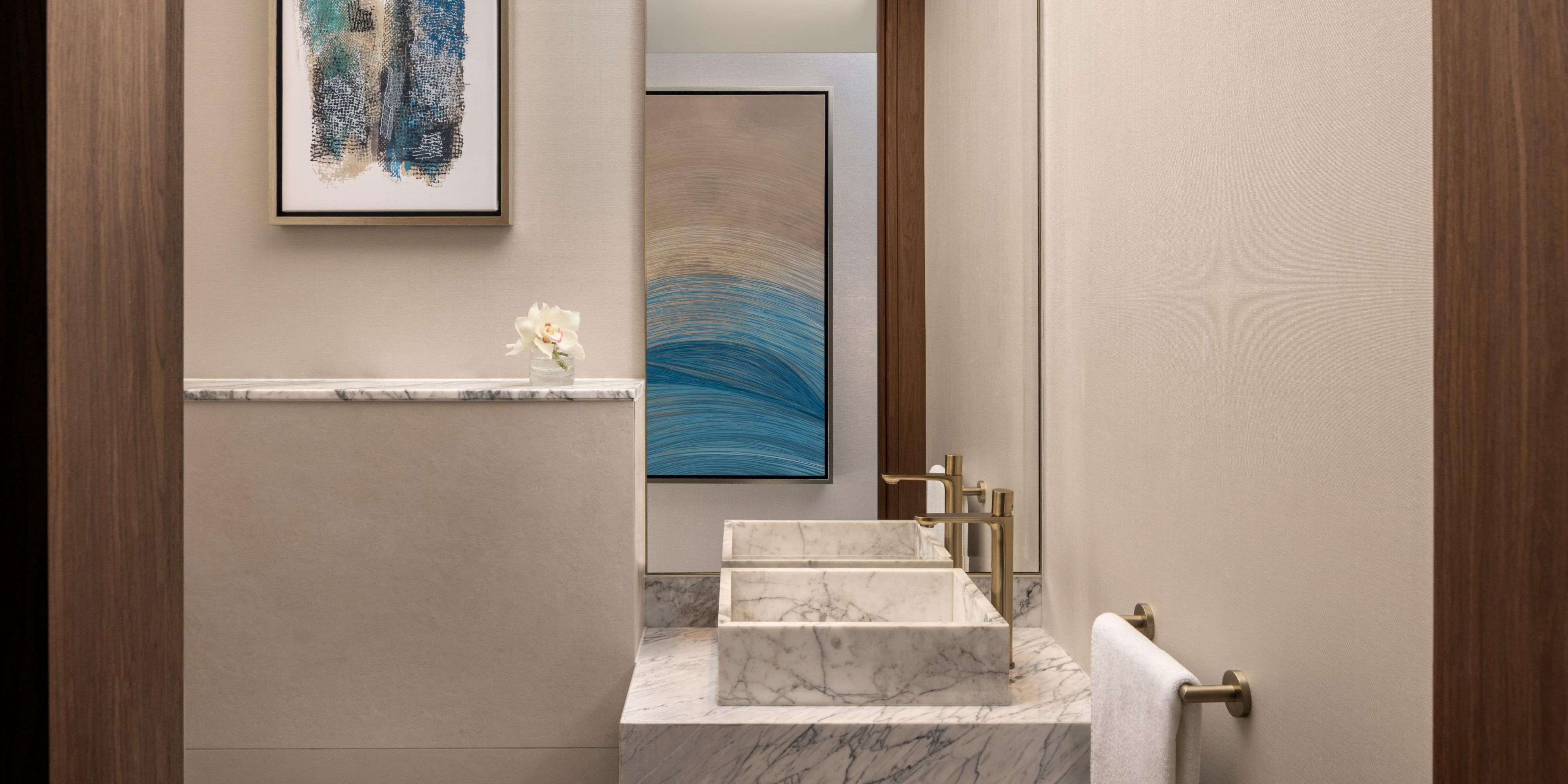Powder room for your visiting guests connected with living area