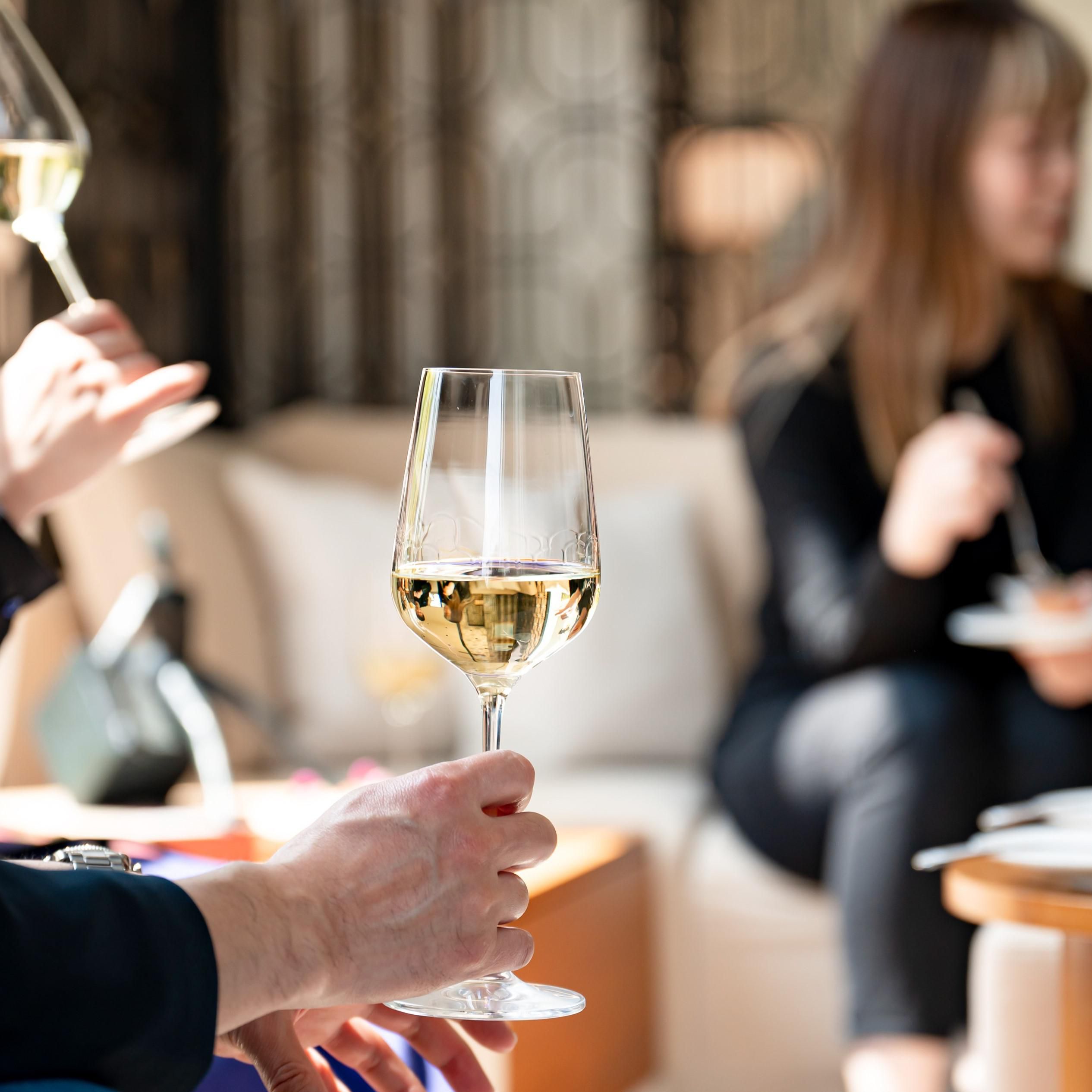 Guests sharing a glass of wine
