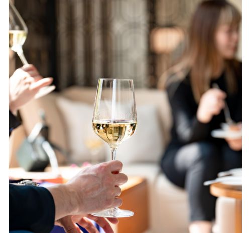 Guests sharing a glass of wine
