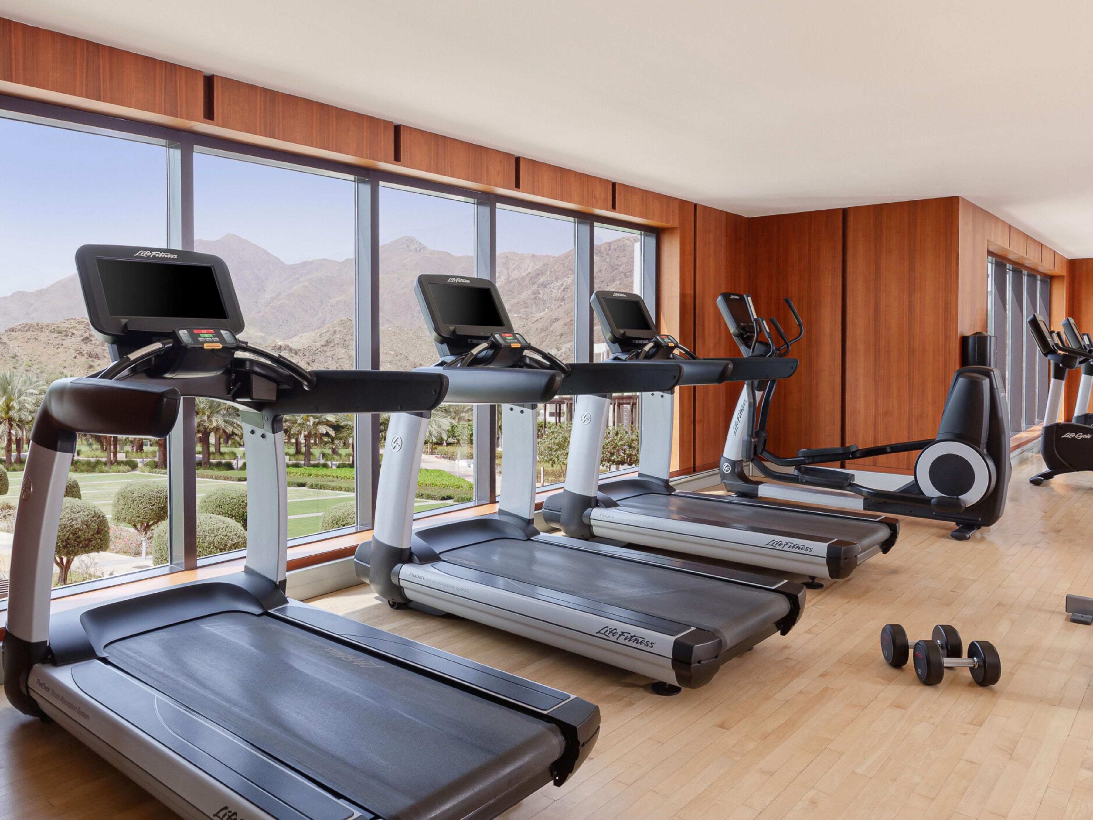 Modern gym with scenic mountain views