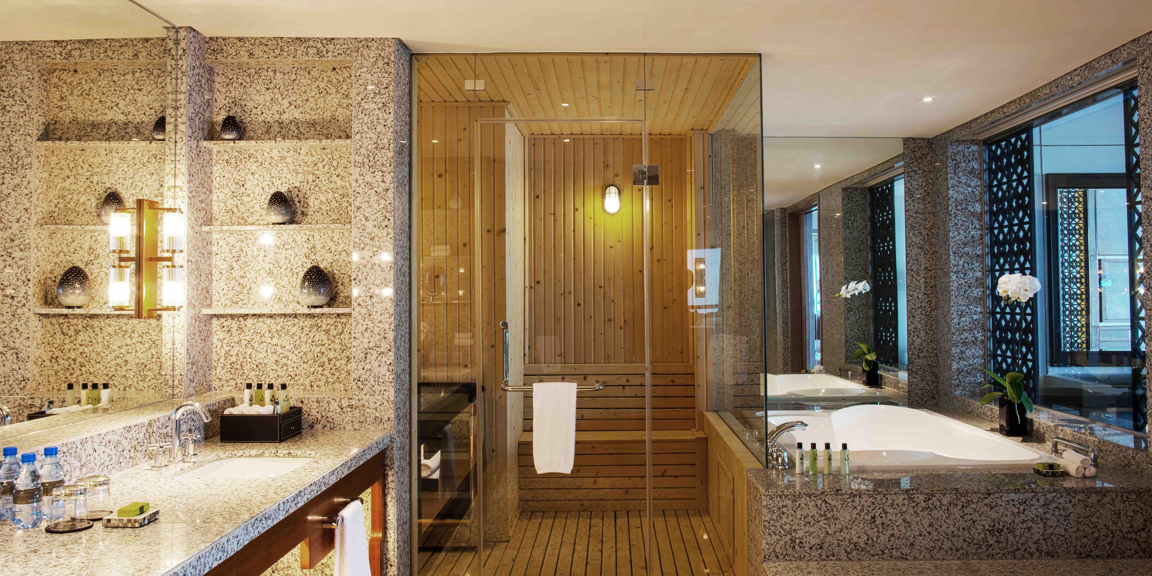 Presidential Suite's Master Bathroom with fitted sauna and jacuzzi