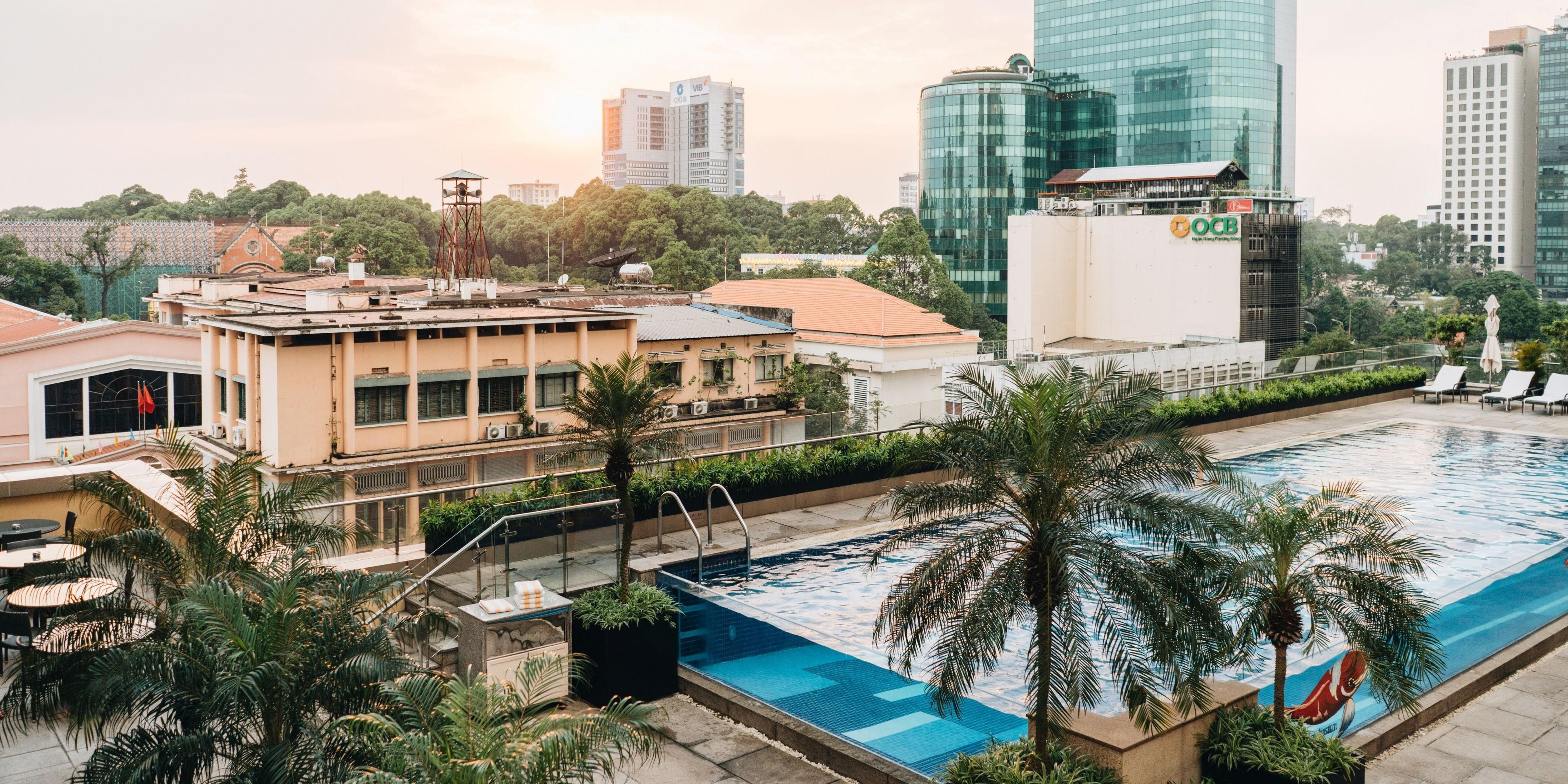 Our stunning outdoor pool features an expansive view of the city